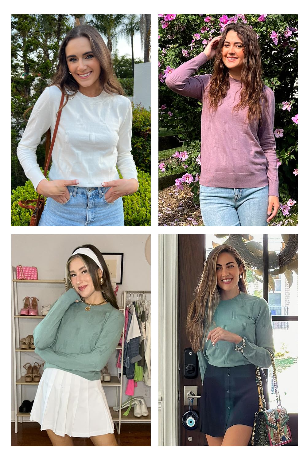 Arach&Cloz Womens Spring Tops 2024 Trendy Fashion Long Sleeve Shirt Knit Christmas Sweater Dressy Casual Clothes Green - Image 3