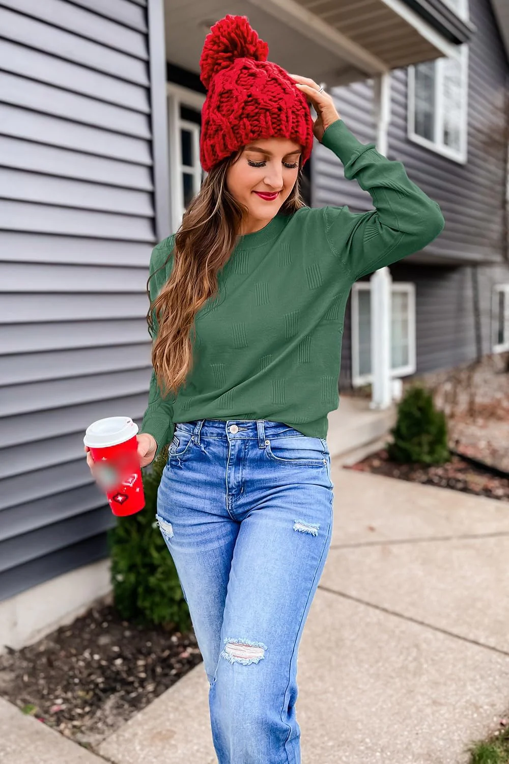 Arach&Cloz Womens Spring Tops 2024 Trendy Fashion Long Sleeve Shirt Knit Christmas Sweater Dressy Casual Clothes Green - Image 5