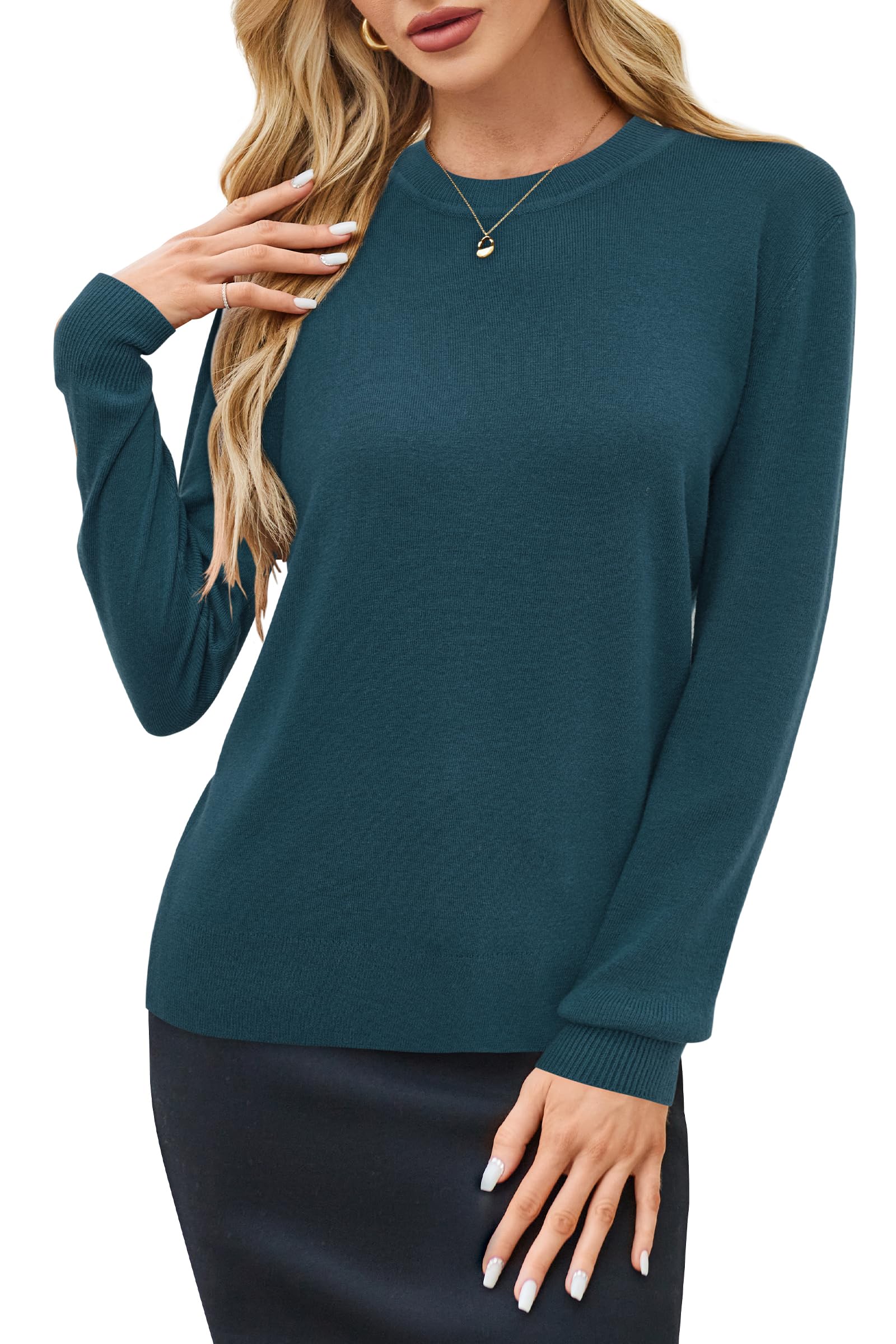 Arach&Cloz Womens Sweaters Trendy 2024 Long Sleeve Crew Neck Ladies Knit Tops Business Casual Outfits Fall Clothes Dressy Clothing Christmas(A-Green,M) - Image 7