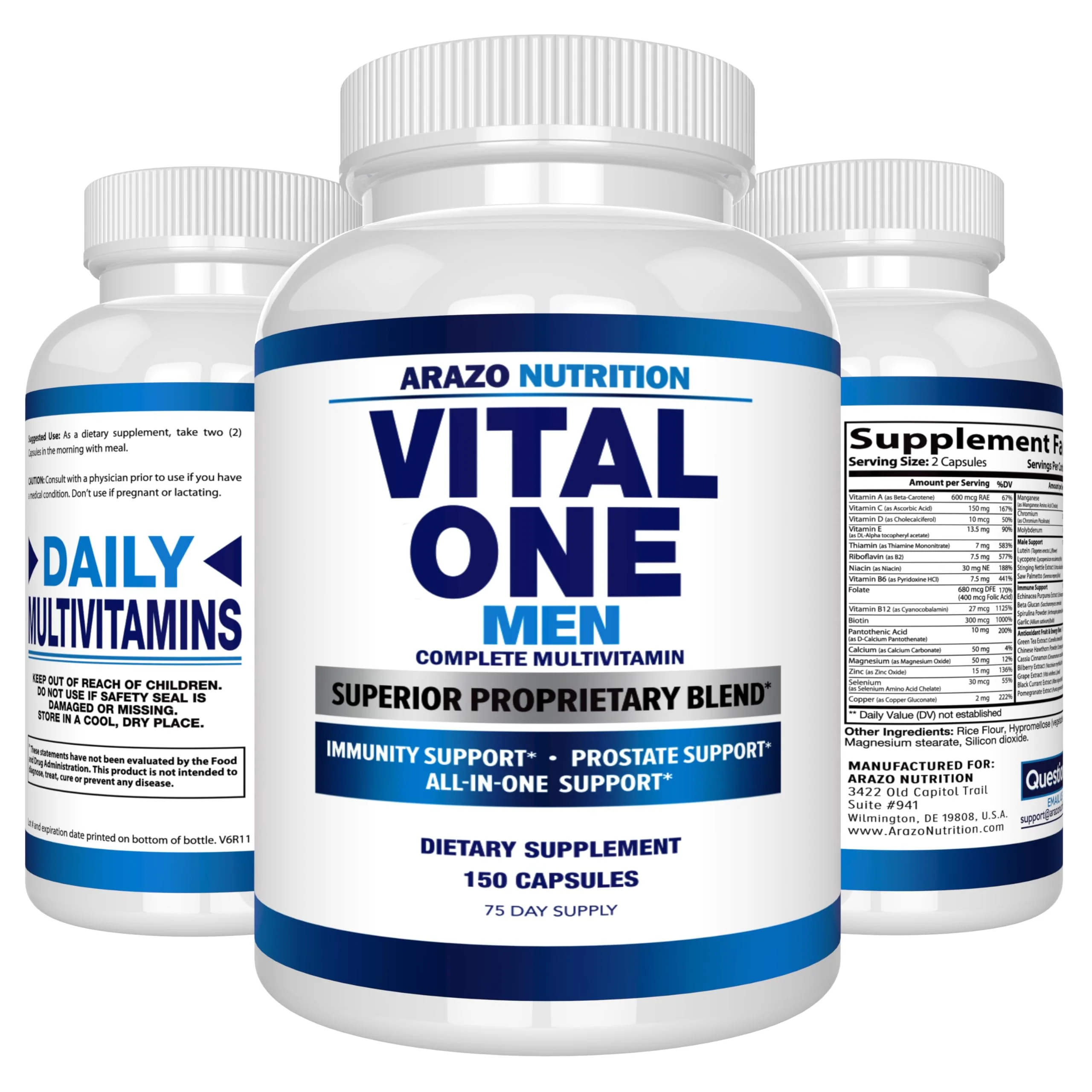 Arazo Nutrition Vital One Multivitamin for Men – Daily Wholefood Supplement - 150 Vegan - Image 2