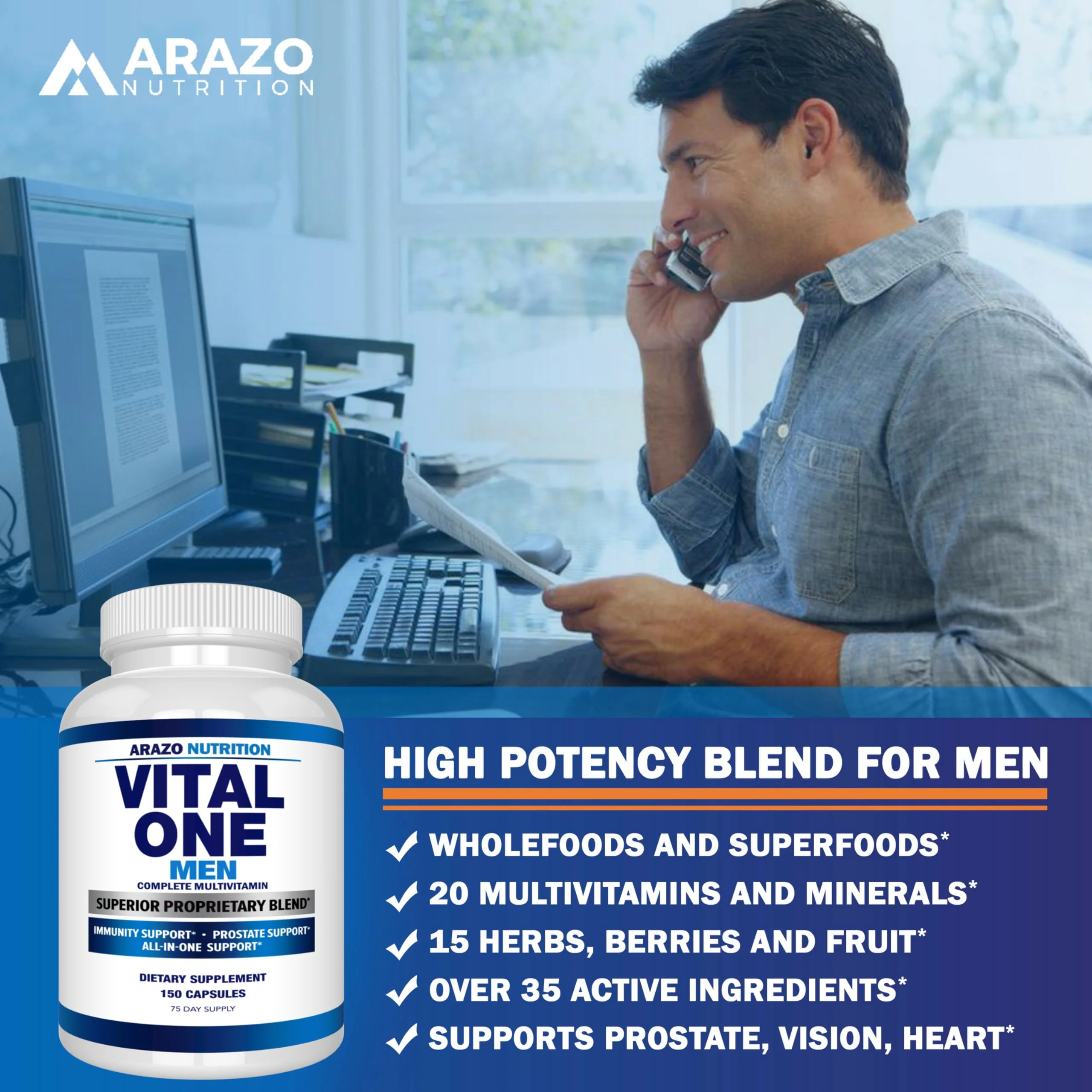 Arazo Nutrition Vital One Multivitamin for Men – Daily Wholefood Supplement - 150 Vegan - Image 5
