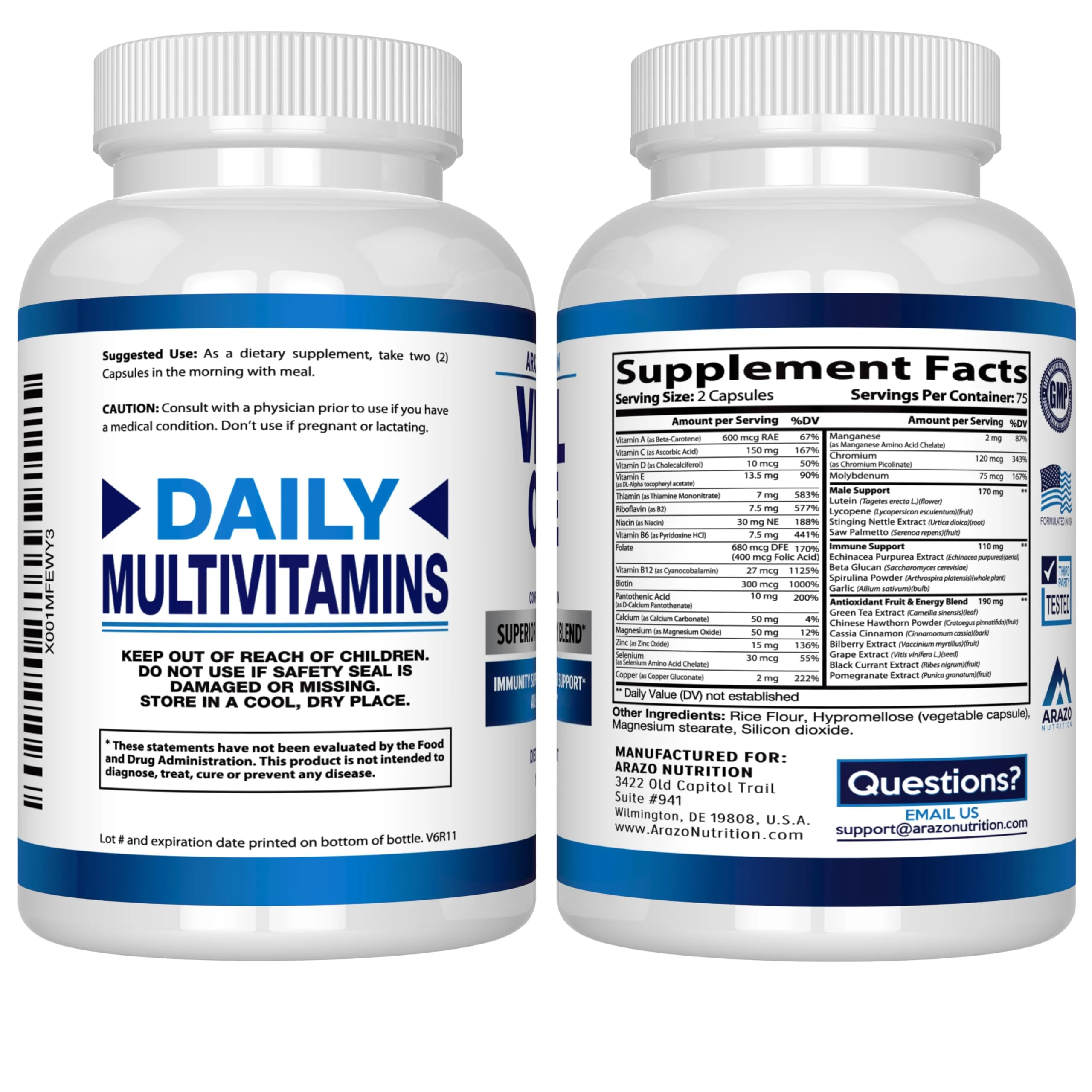 Arazo Nutrition Vital One Multivitamin for Men – Daily Wholefood Supplement - 150 Vegan - Image 6