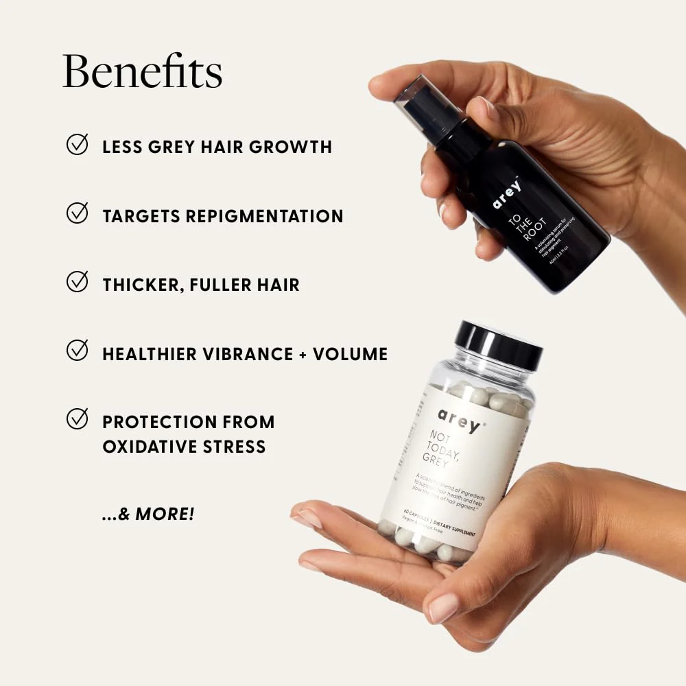 Arey The System Hair Serum and Supplements | Slows Grey Hair Growth, Promotes Healthier Hair & Repigments with Mela-9™ Complex, Antioxidants & Vitamins | Vegan, Oil-Free, Scent-Free (1 Month Supply) - Image 7