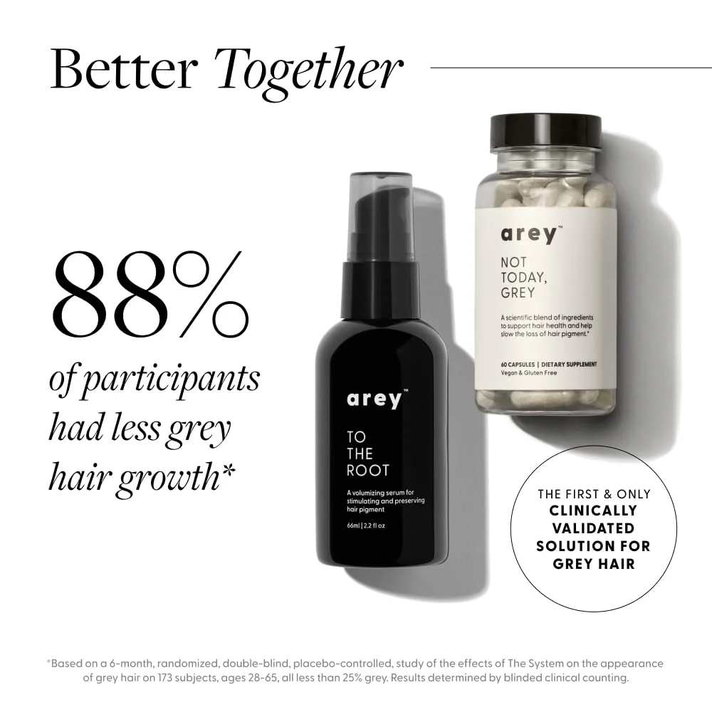 Arey The System Hair Serum and Supplements | Slows Grey Hair Growth, Promotes Healthier Hair & Repigments with Mela-9™ Complex, Antioxidants & Vitamins | Vegan, Oil-Free, Scent-Free (1 Month Supply) - Image 9