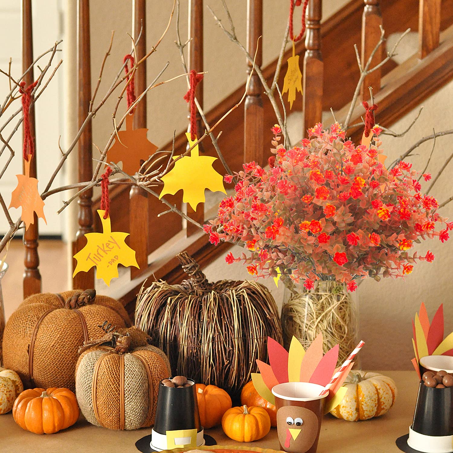 Artificial Fall Flowers, Fake Outdoor UV Resistant Autumn Plants for Home Kitchen Christmas Festival Thanksgiving Autumns Decoration(Fall Orange) - Image 7