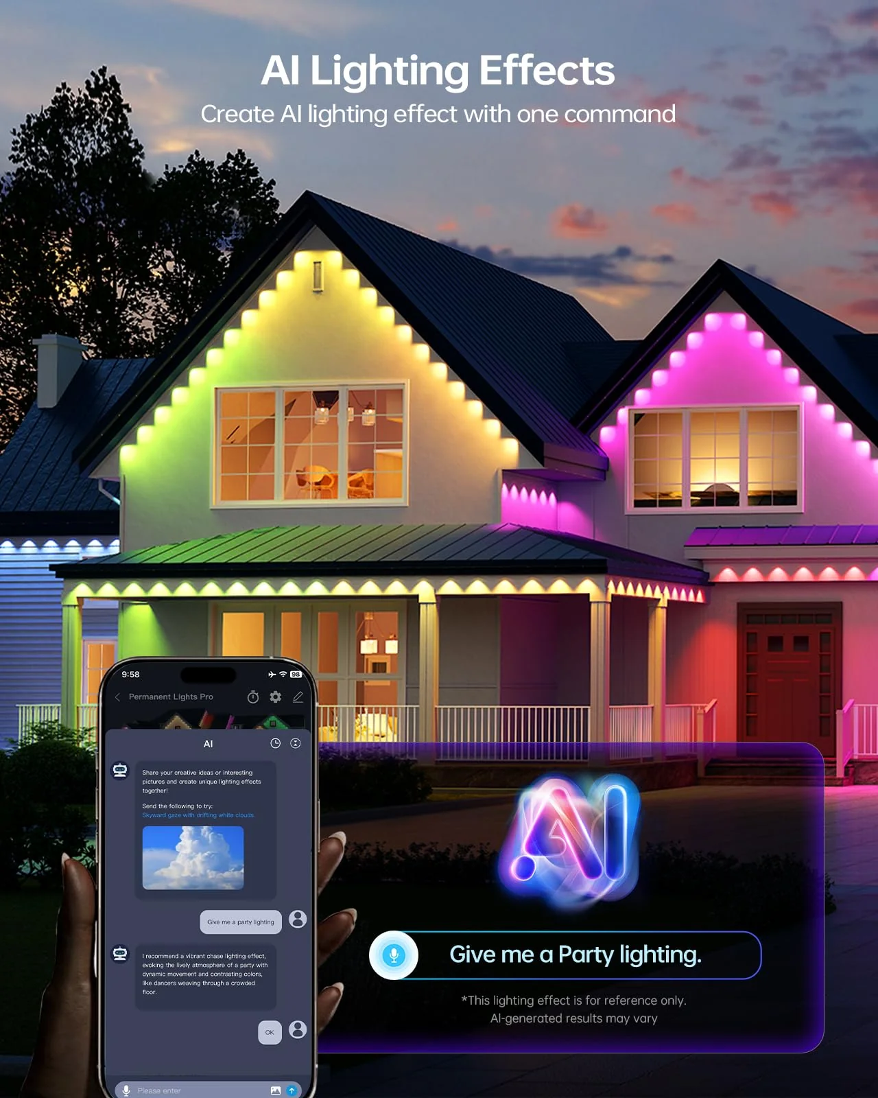 ASAHOM AI Permanent Outdoor Lights S107B, 100FT with 72 RGBCW LED Lights and Dual Output, 30,000 Lighting Effect Combination, IP67 Waterproof for House Halloween Christmas and Daily Decoration, White - Image 6