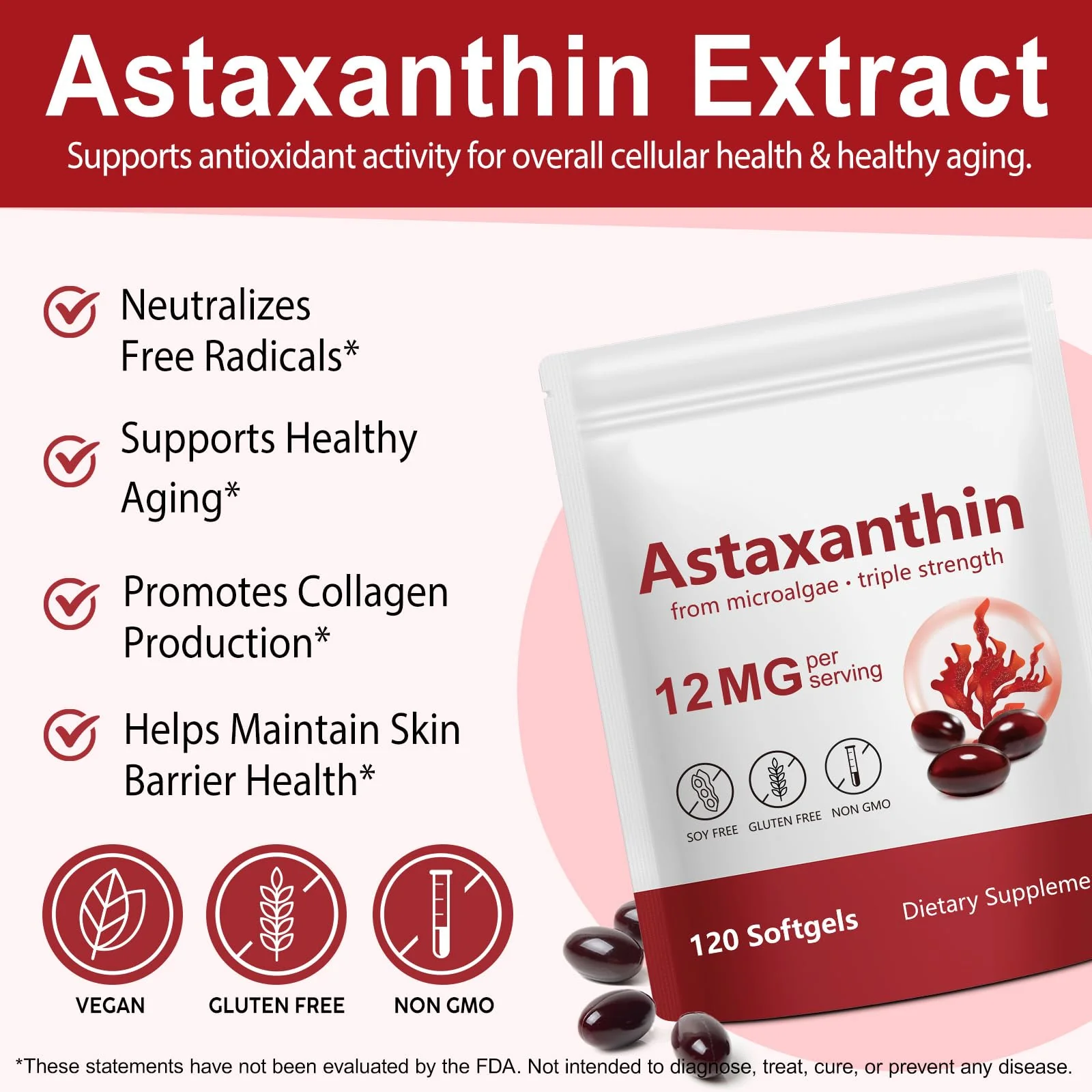 Astaxanthin Supplements 12mg, 120 Astaxanthin Softgels, Premium As-taxanthin Antioxidant Supplements with Antioxidant Activity, Supports Eye, Skin, Immune, Joint, Internal Circulation-4 Month Supply - Image 6