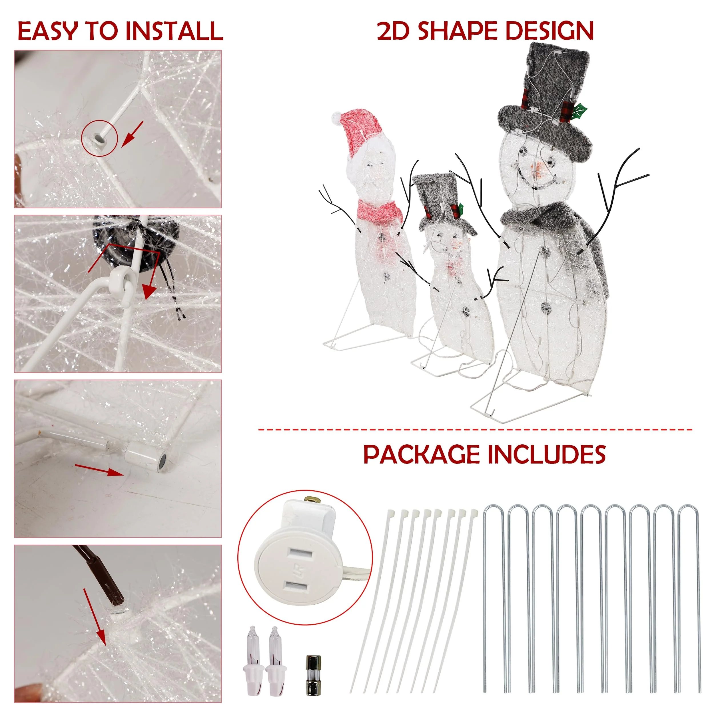 ATDAWN Light Up Snowman Family, Pre-Lit 60 Lights Christmas Collapsible Snowman Outdoor Decoration, Outdoor Lighted Snowman Christmas Yard Decorations, SF02 - Image 6