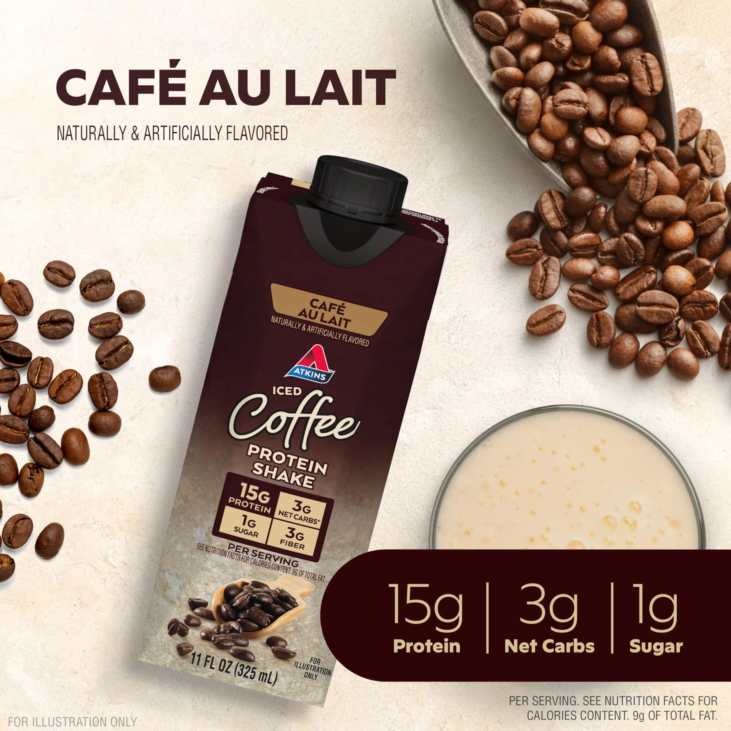 Atkins Café au Lait Iced Coffee Flavored Protein Shake, High Protein Shake, Low Sugar, Low Carb and Low Sugar, Keto Friendly, Gluten Free, 12 Count - Image 8