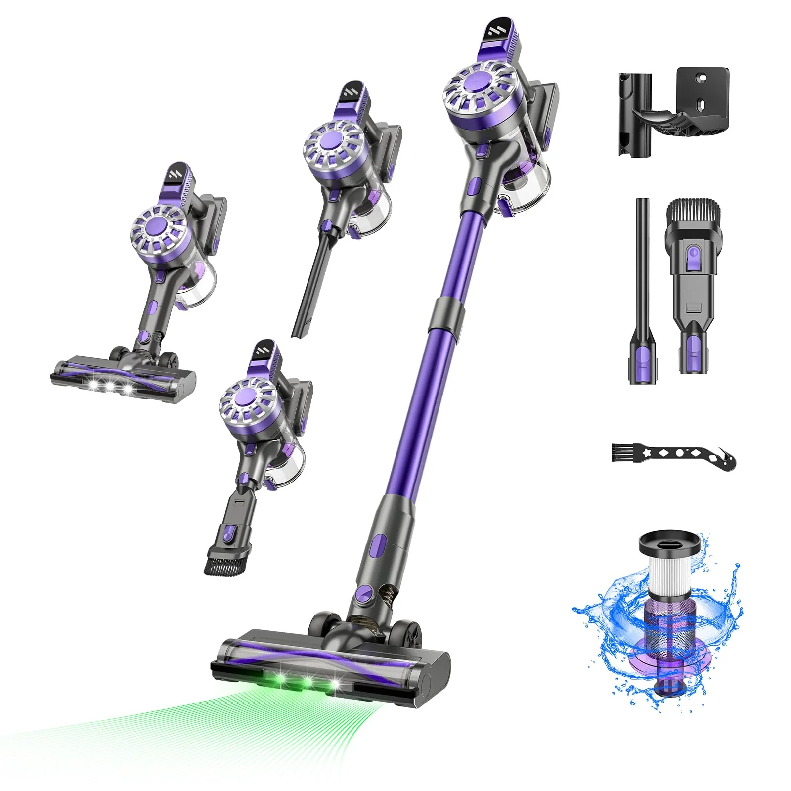 ATTELL Cordless Vacuum Cleaner,28Kpa Strong Suction,Wall Mounted Charging,Removable Battery,Green Light to Show Dust,Low Noise Handheld Vacuum Cleaner,Suitable for Carpets,Pet Hair, Hard Floors