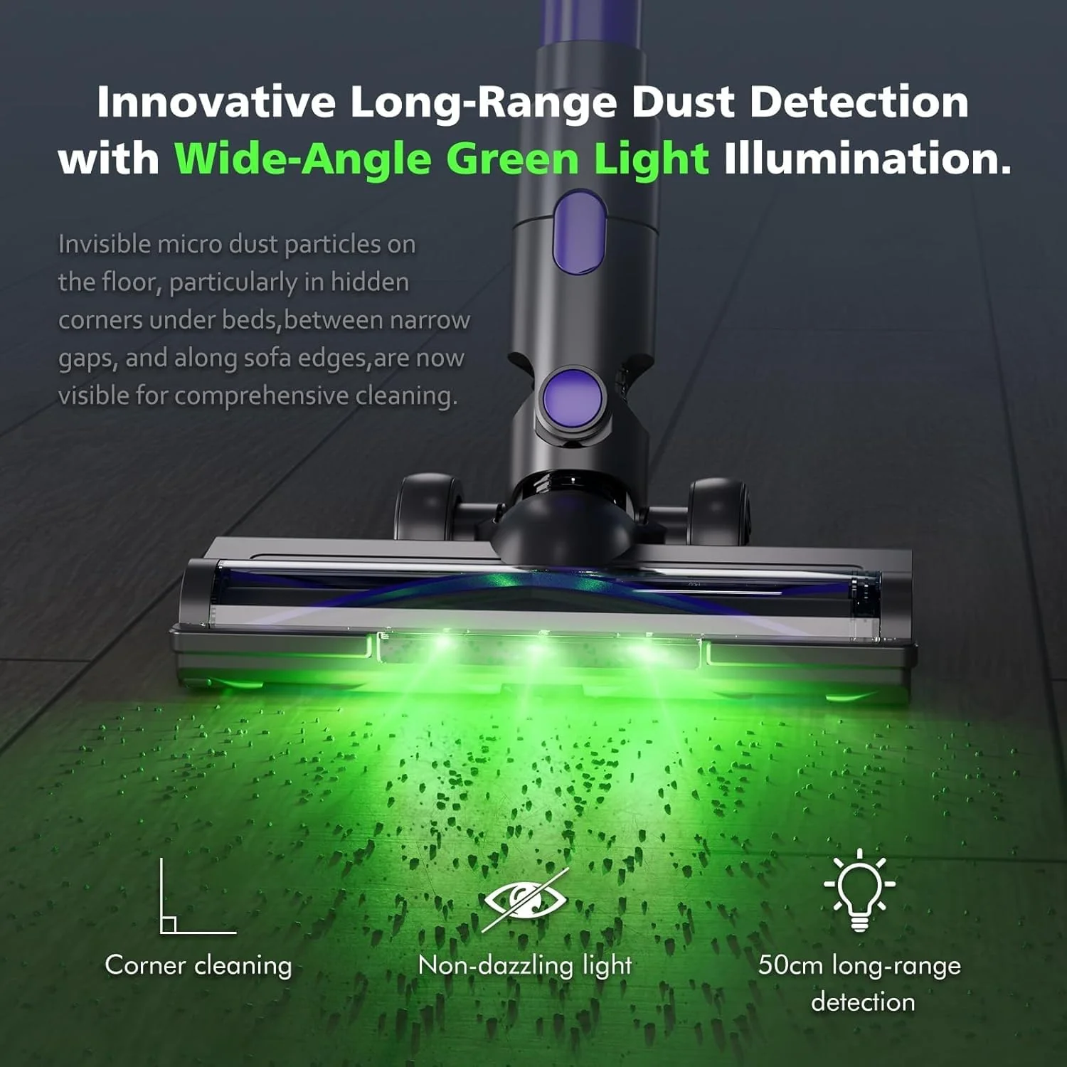 ATTELL Cordless Vacuum Cleaner,28Kpa Strong Suction,Wall Mounted Charging,Removable Battery,Green Light to Show Dust,Low Noise Handheld Vacuum Cleaner,Suitable for Carpets,Pet Hair, Hard Floors - Image 7
