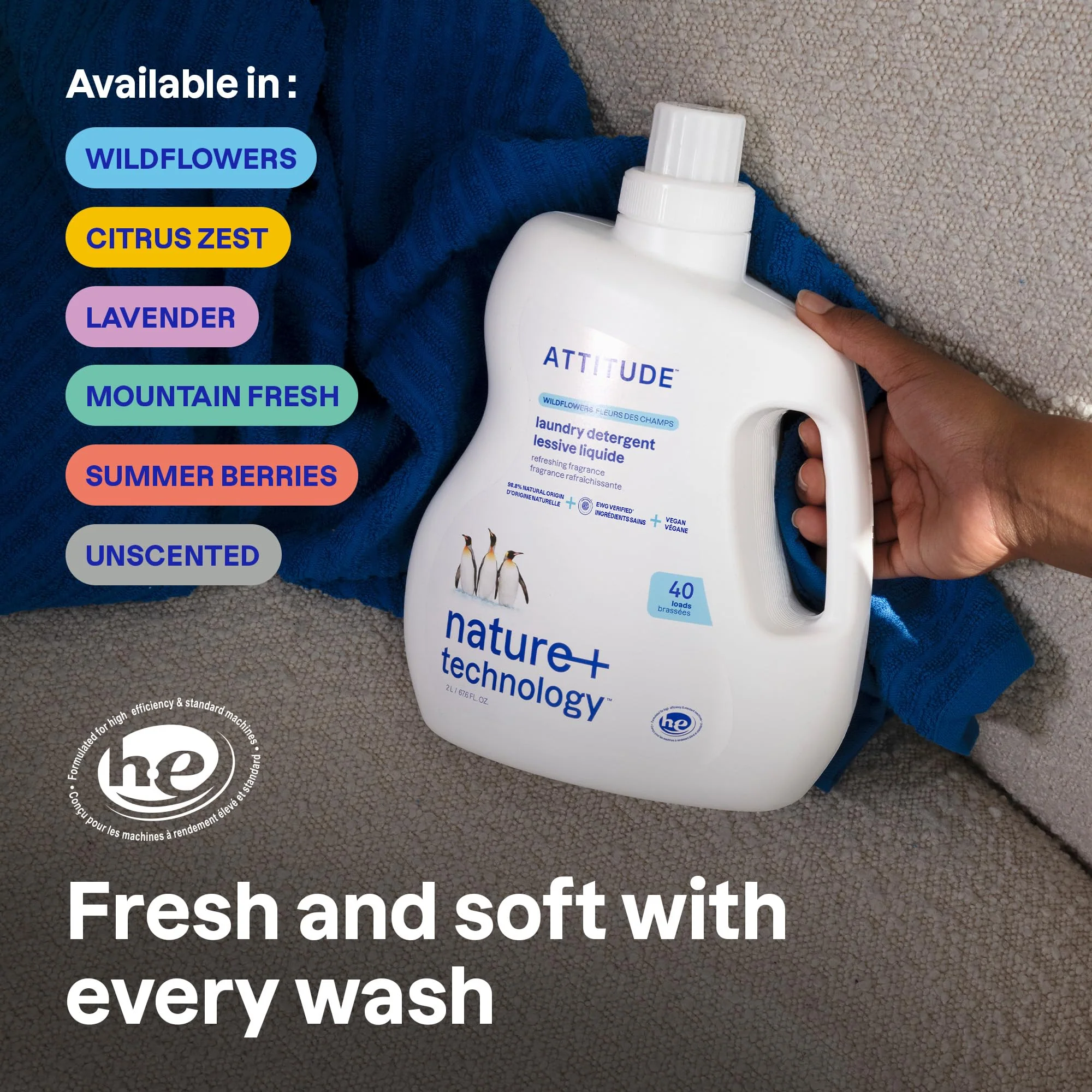 ATTITUDE Liquid Laundry Detergent, EWG Verified, HE Compatible, Plant-Based & Vegan, Natural Laundry Soap, Citrus Zest Scent, 40 Loads, 67.6 Fl Oz - Image 7