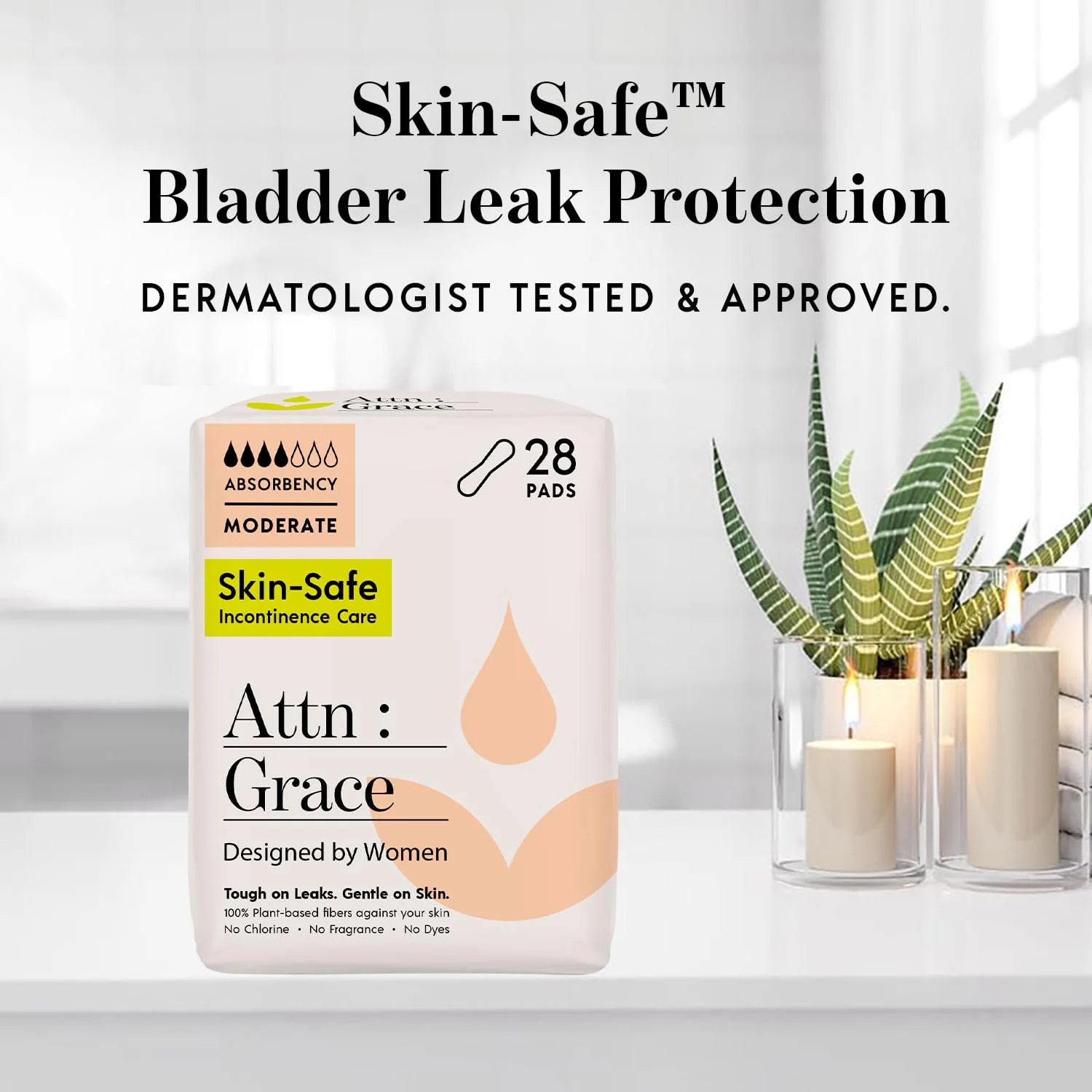 Attn: Grace Moderate Incontinence Pads for Women, 28-Pack - High Absorbency, Breathable, Plant-Based - Incontinence Pads for Moderate Bladder Leaks & Sensitive Skin - Image 6