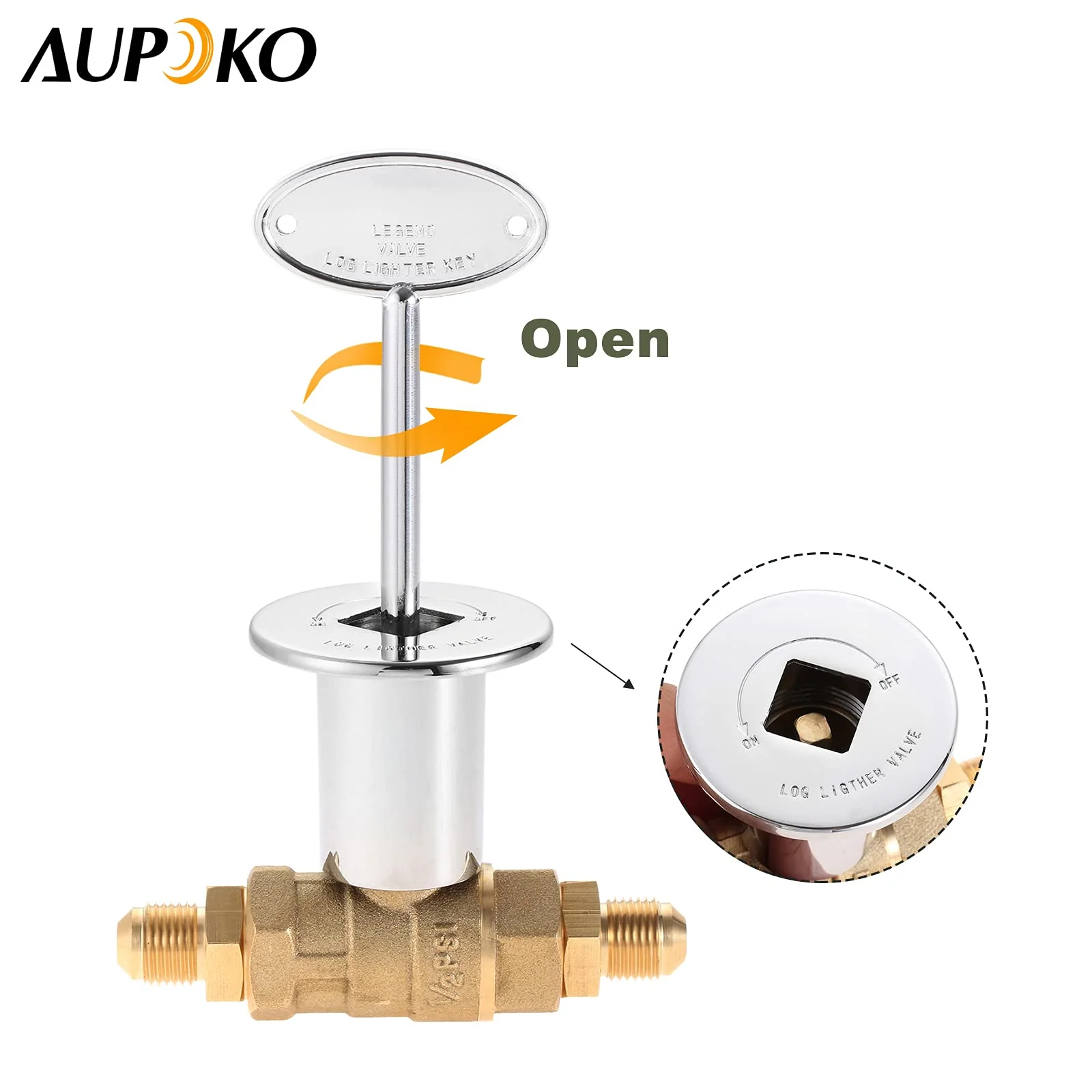 Aupoko 1/2-Inch Straight Quarter-Turn Shut-Off Valve Kit for NG LP Gas Fire Pits, 3-inch Key and 3/8 Male Flare x 1/2 NPT Fittings x 2, Fits for NG LP Gas Fire Pits Indoor & Outdoor Fireplace - Image 2