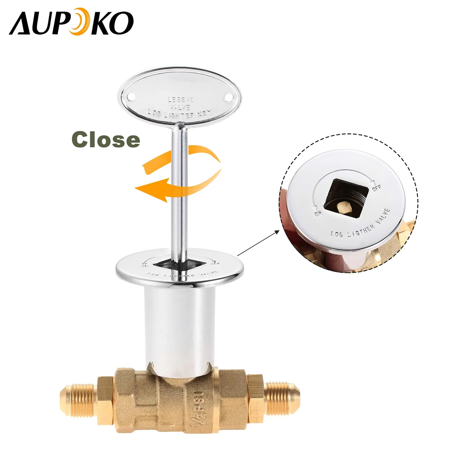 Aupoko 1/2-Inch Straight Quarter-Turn Shut-Off Valve Kit for NG LP Gas Fire Pits, 3-inch Key and 3/8 Male Flare x 1/2 NPT Fittings x 2, Fits for NG LP Gas Fire Pits Indoor & Outdoor Fireplace - Image 3