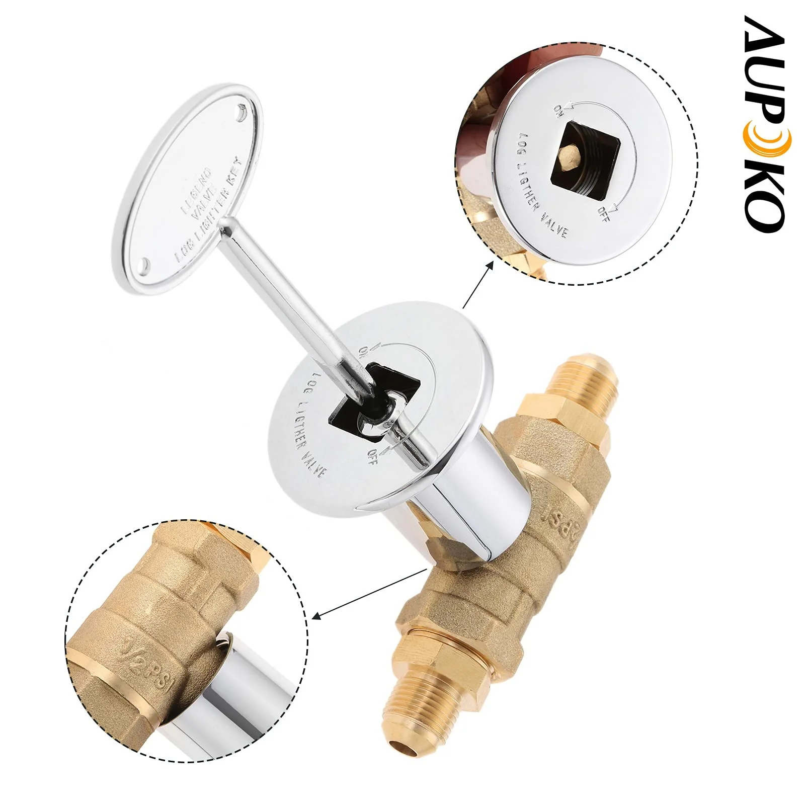 Aupoko 1/2-Inch Straight Quarter-Turn Shut-Off Valve Kit for NG LP Gas Fire Pits, 3-inch Key and 3/8 Male Flare x 1/2 NPT Fittings x 2, Fits for NG LP Gas Fire Pits Indoor & Outdoor Fireplace - Image 5