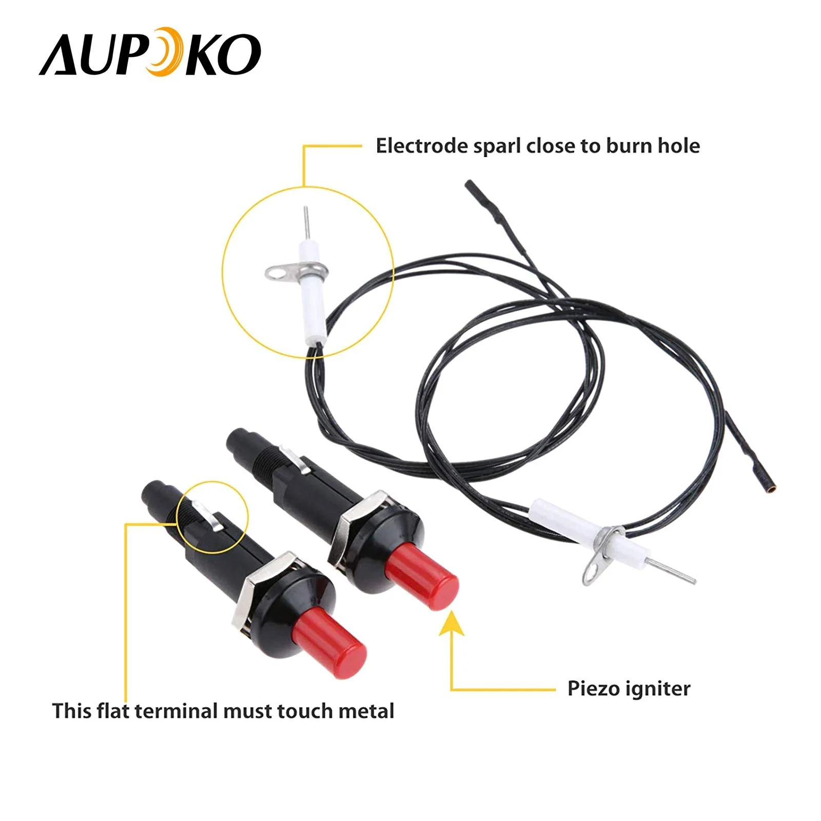 Aupoko 2 Sets Piezo Spark Ignition with Cable Push Button Igniter, Type of 1 Out 2 Electrode 200 Degree Resistance Wire, Fit for Gas Fireplace Gas Oven Gas Heater lgniter Ceramic Kitchen Lighter - Image 3