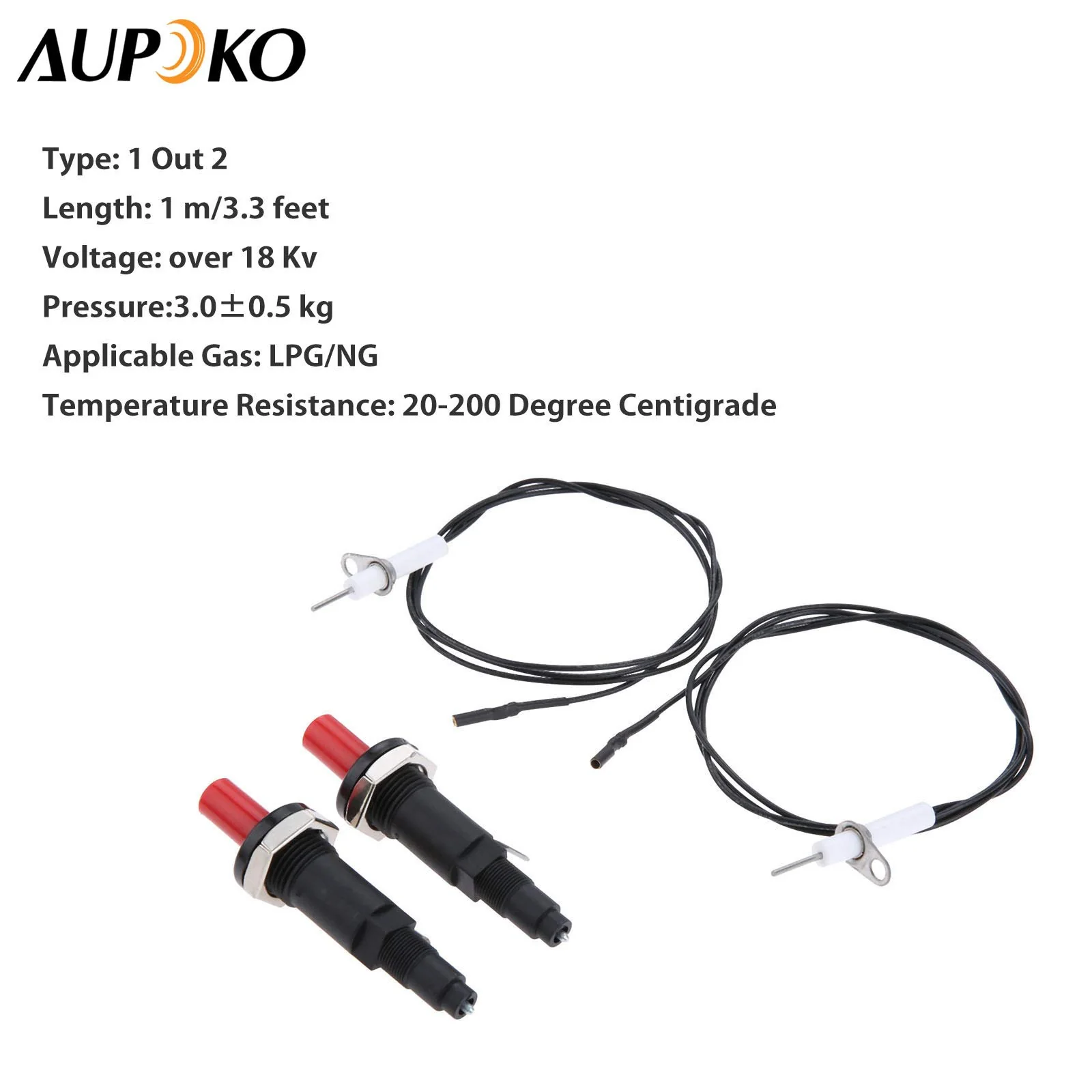 Aupoko 2 Sets Piezo Spark Ignition with Cable Push Button Igniter, Type of 1 Out 2 Electrode 200 Degree Resistance Wire, Fit for Gas Fireplace Gas Oven Gas Heater lgniter Ceramic Kitchen Lighter - Image 5