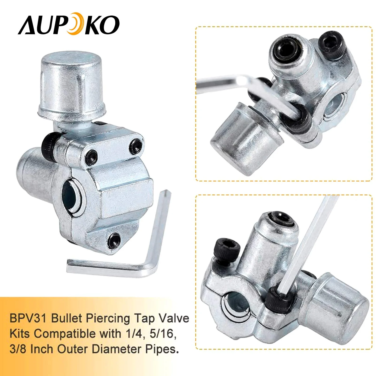 Aupoko A/C Retrofit Valve Kit, Retrofit Valve with Dust Cap Convert, BPV31 Bullet Piercing Tap Valve Line Tap Valve Kit, Fits for HVAC Refrigerant System R12 R22 R502 R134A - Image 4