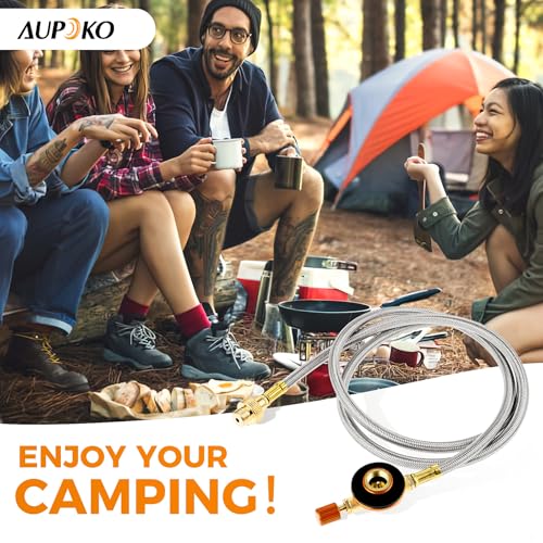Aupoko Camping Gas Stove Extension Hose 1m, Camping Fuel Canister Valve Tube Pipe Hiking Stove Butane Gas Adapter Convert Connector (1 Meter Flat Gas Tank Extension Tube) - Image 4