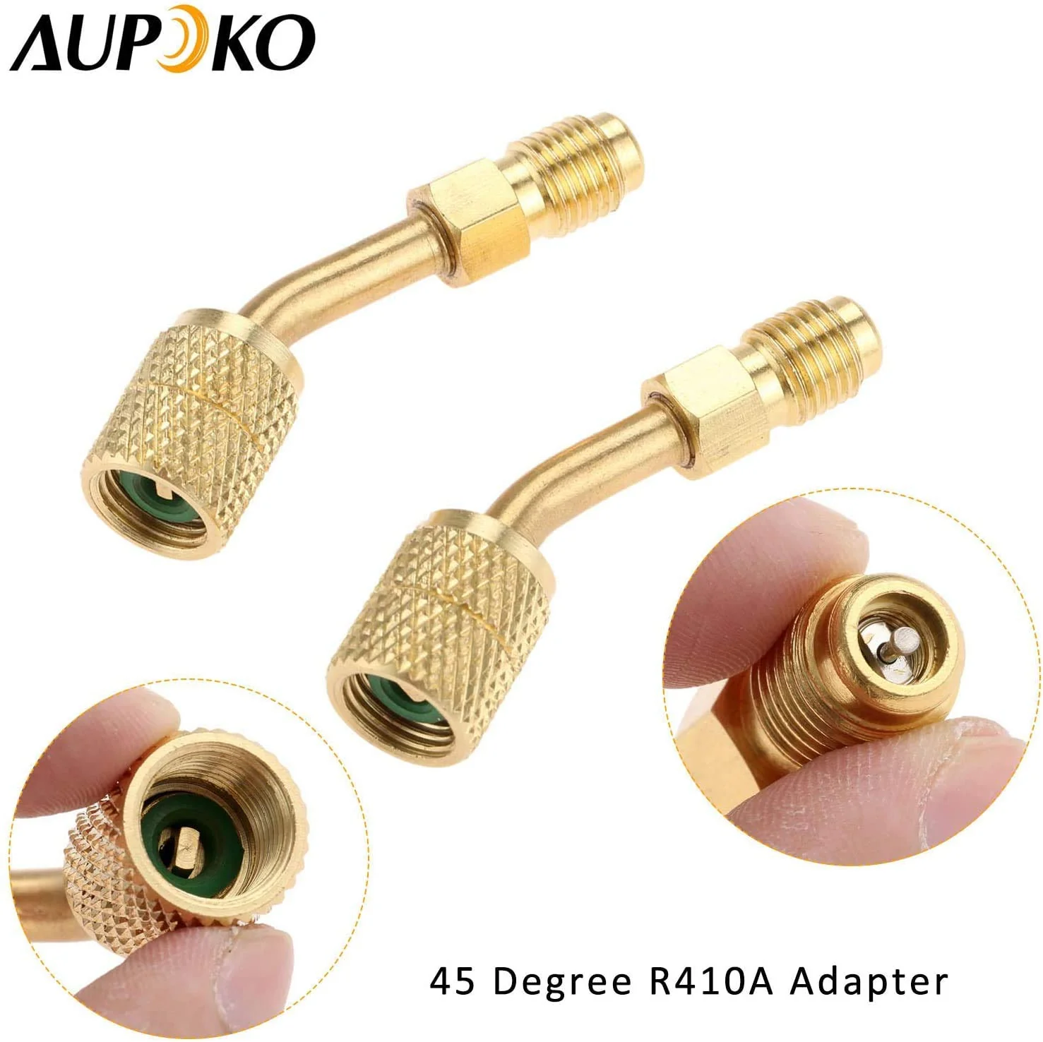 Aupoko R410A Charging Vacuum Port Adapter Kit, 2PC 45 Degree Angled and 90 Degree Charging Vacuum Adapters, 2PC R410A Straight Swivel Adapters, 5/16" Female to 1/4" Male Flare for Mini Split System - Image 6