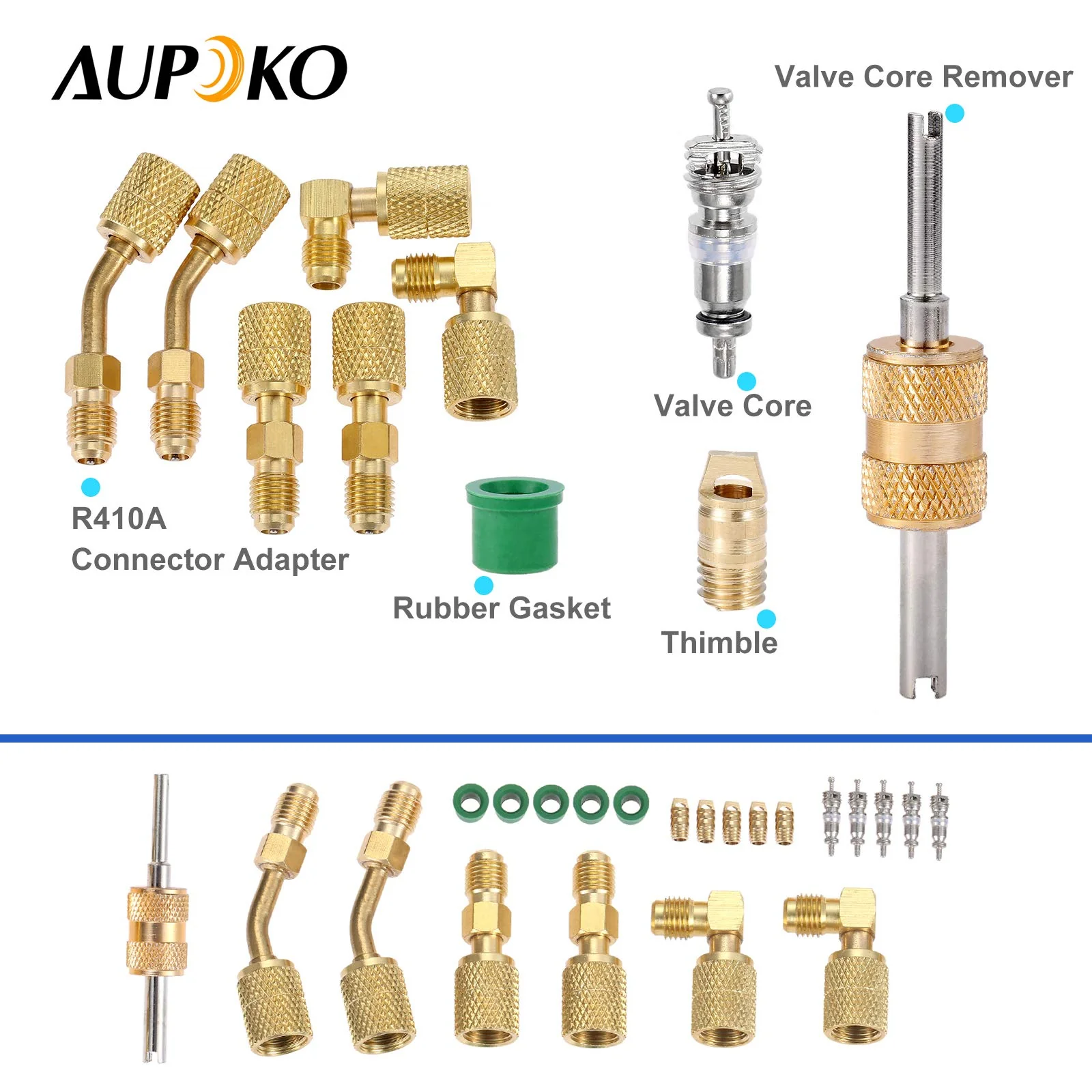 Aupoko R410A Charging Vacuum Port Adapter Kit, 2PC 45 Degree Angled and 90 Degree Charging Vacuum Adapters, 2PC R410A Straight Swivel Adapters, 5/16" Female to 1/4" Male Flare for Mini Split System - Image 7