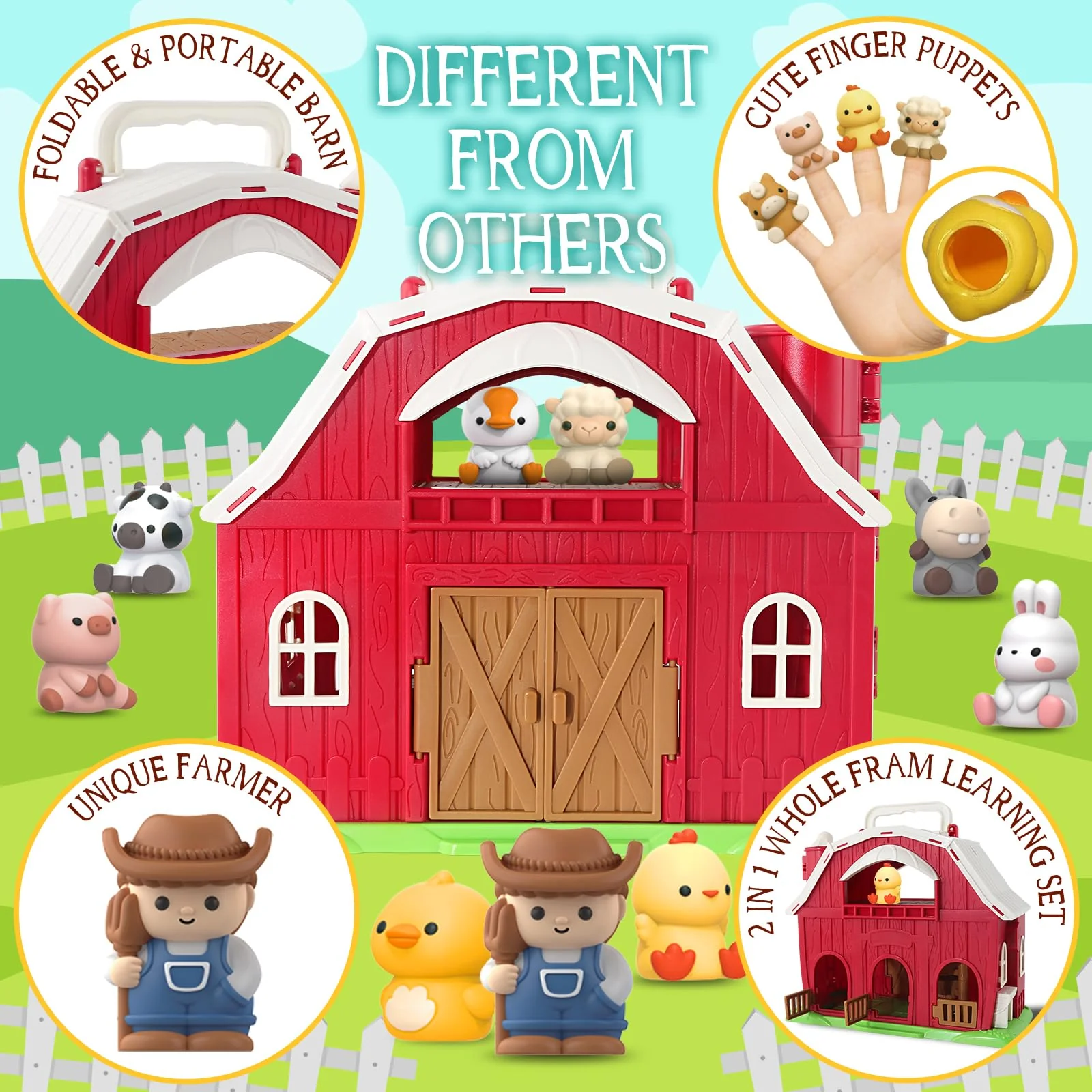 AuroTops Toys for 1 2 3 Years Old Boys and Girls, Big Barn Playset with Farm Animal, Preschool Montessori Toy, Farm Playset with Big Red Barn & Farmer, Christmas & Birthday Gift Toy for Kids - Image 5