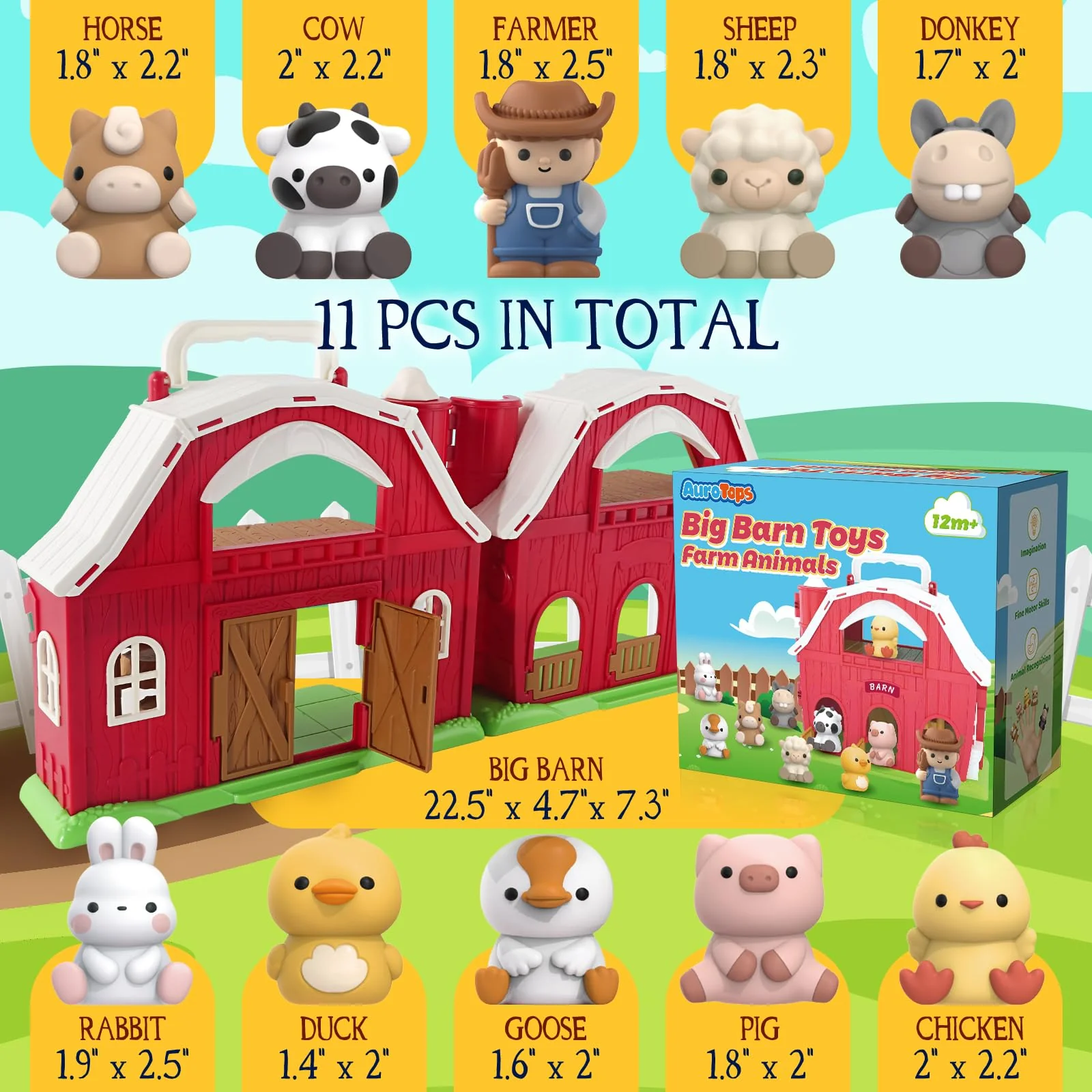 AuroTops Toys for 1 2 3 Years Old Boys and Girls, Big Barn Playset with Farm Animal, Preschool Montessori Toy, Farm Playset with Big Red Barn & Farmer, Christmas & Birthday Gift Toy for Kids - Image 6