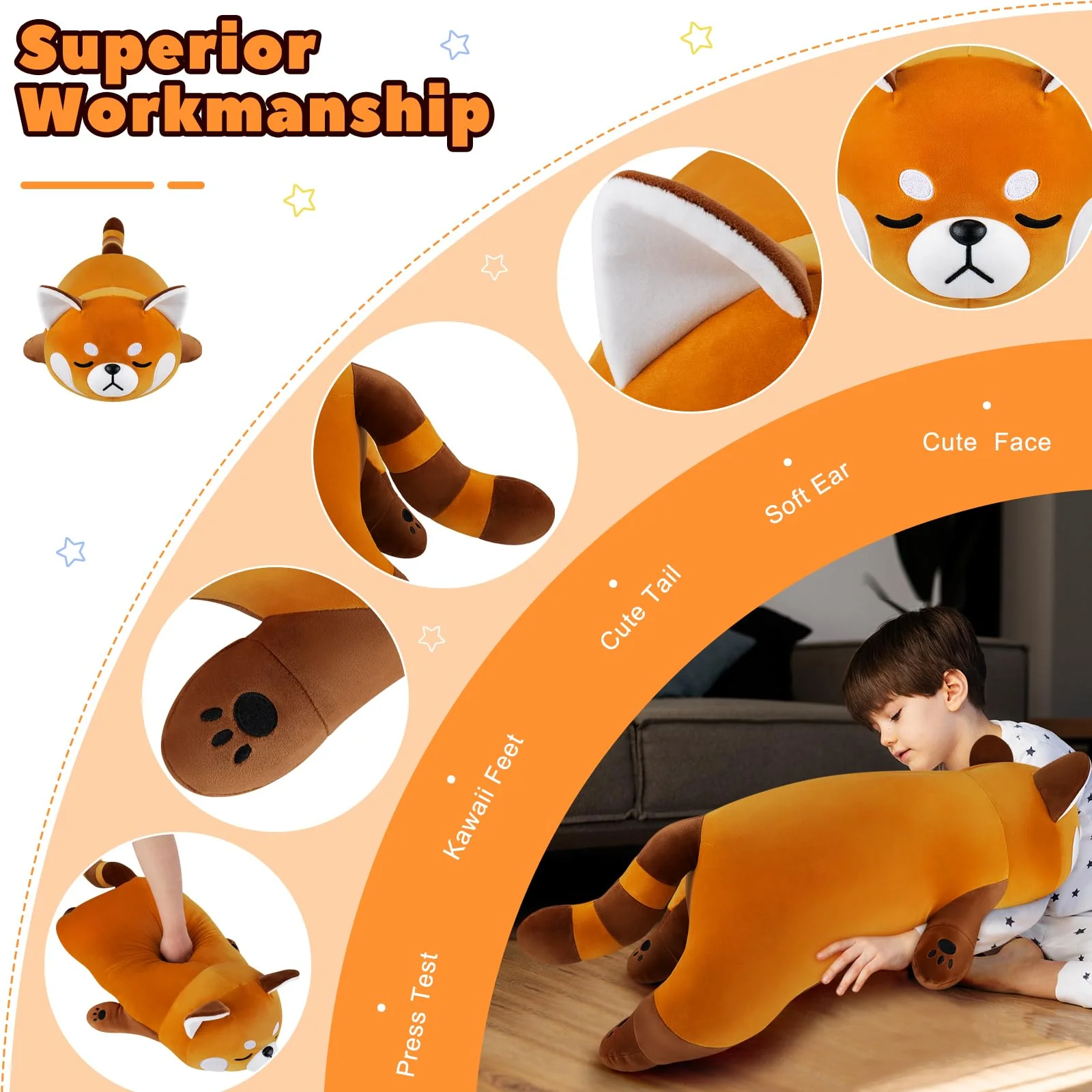 Auspicious beginning 30'' Giant Red Panda Plush Stuffed Animal - Large Sleeping Plush Toy Pillow, Cute Hugging Plushie, Room Decor, Christmas Birthday Gifts for Kids Girls Boys - Image 6