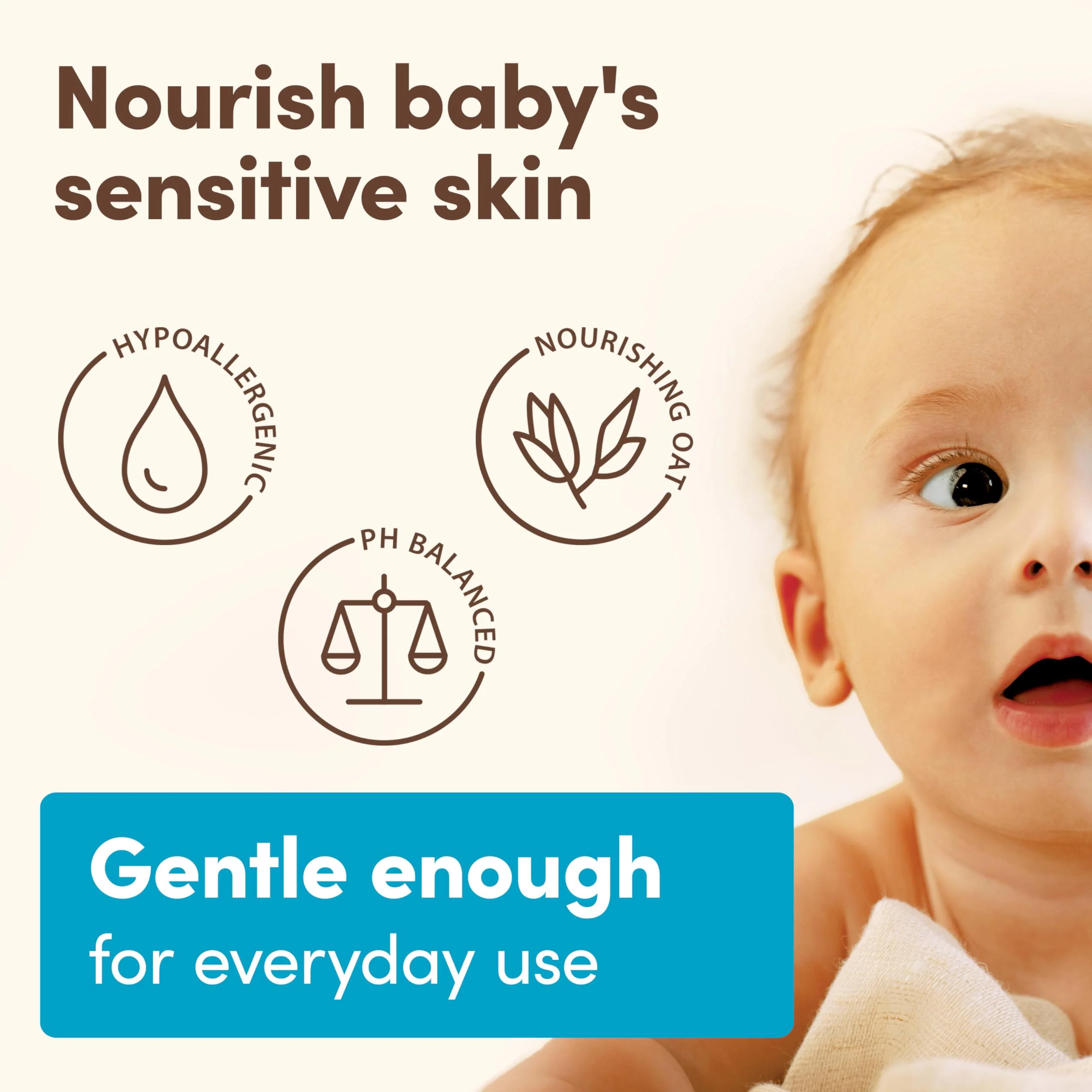Aveeno Baby Daily Moisture Gentle Bath Wash & Shampoo with Natural Oat Extract, Hypoallergenic, Tear-Free & Paraben-Free Formula For Sensitive Hair & Skin, Lightly Scented, 33 fl. oz - Image 3