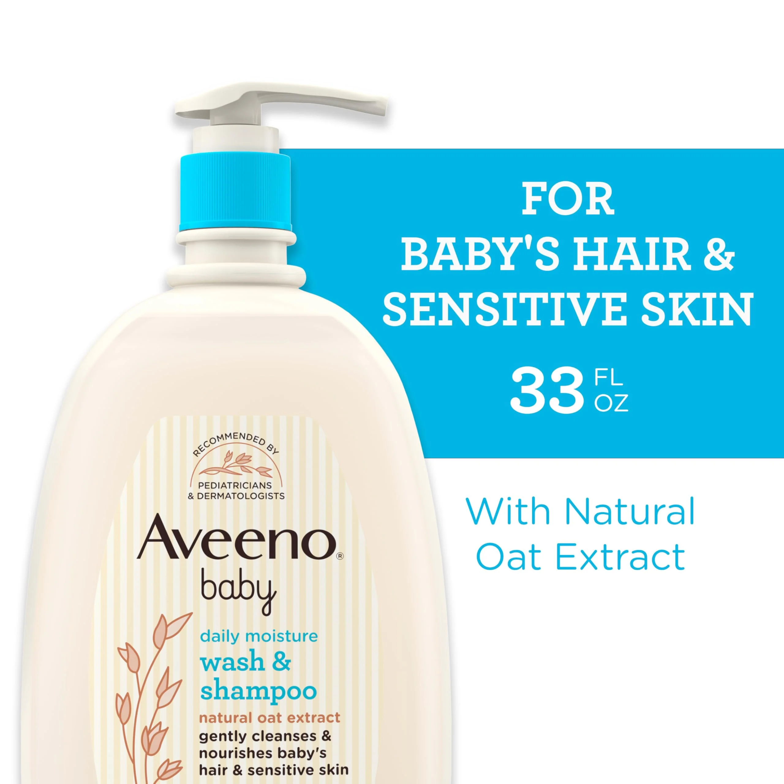 Aveeno Baby Daily Moisture Gentle Bath Wash & Shampoo with Natural Oat Extract, Hypoallergenic, Tear-Free & Paraben-Free Formula For Sensitive Hair & Skin, Lightly Scented, 33 fl. oz - Image 6