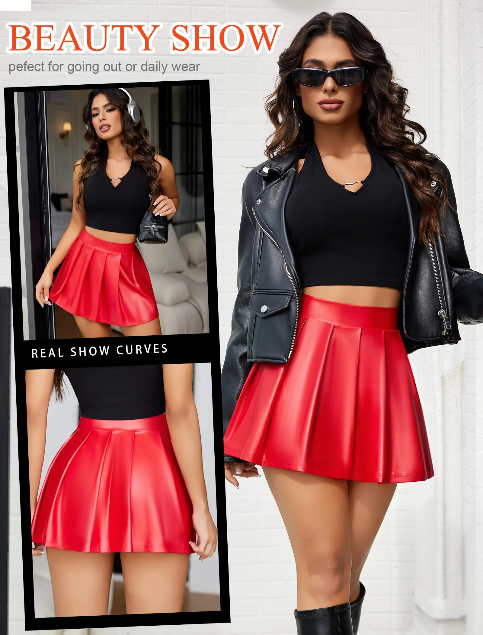 Avidlove Leather Skirts for Women Sexy Schoolgirl Outfits for Roleplaying Christmas Valentine's Skirt Red - Image 6