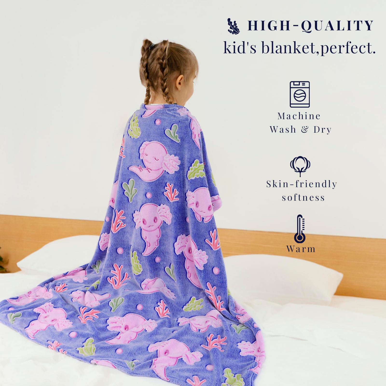 Axolotl Blanket for Girls - Axolotl Gifts Toys for 2 3 4 5 6 7 8 9 10 Year Old Girls Boys - Glow in The Dark Salamander Blanket Christmas Birthday Presents for Toddlers Teens Couch Bed 50"x 60" - Image 4