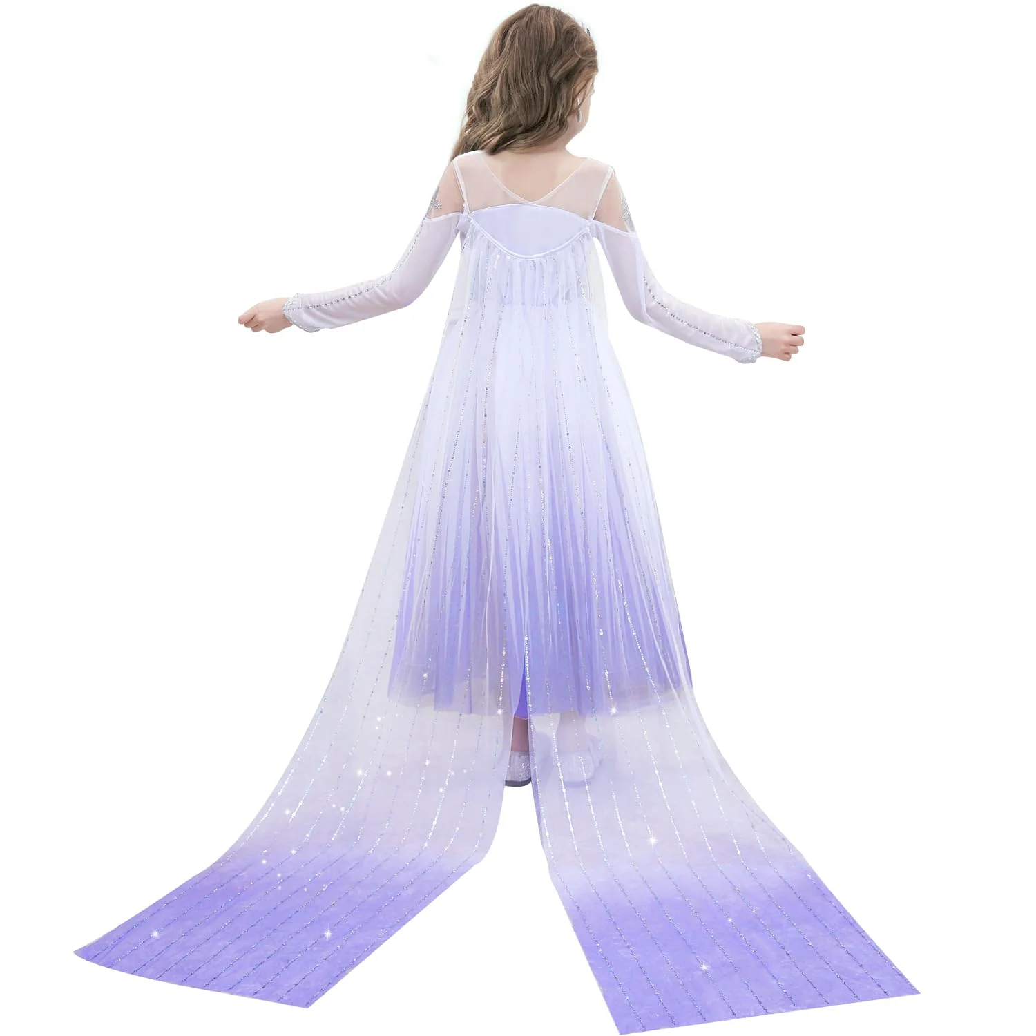 Axwcon Girls Princess Elsa Dress Costume with Waist Sequins, Detachable Cape, Halloween Christmas Kid Snow Queen Dress Up - Image 6