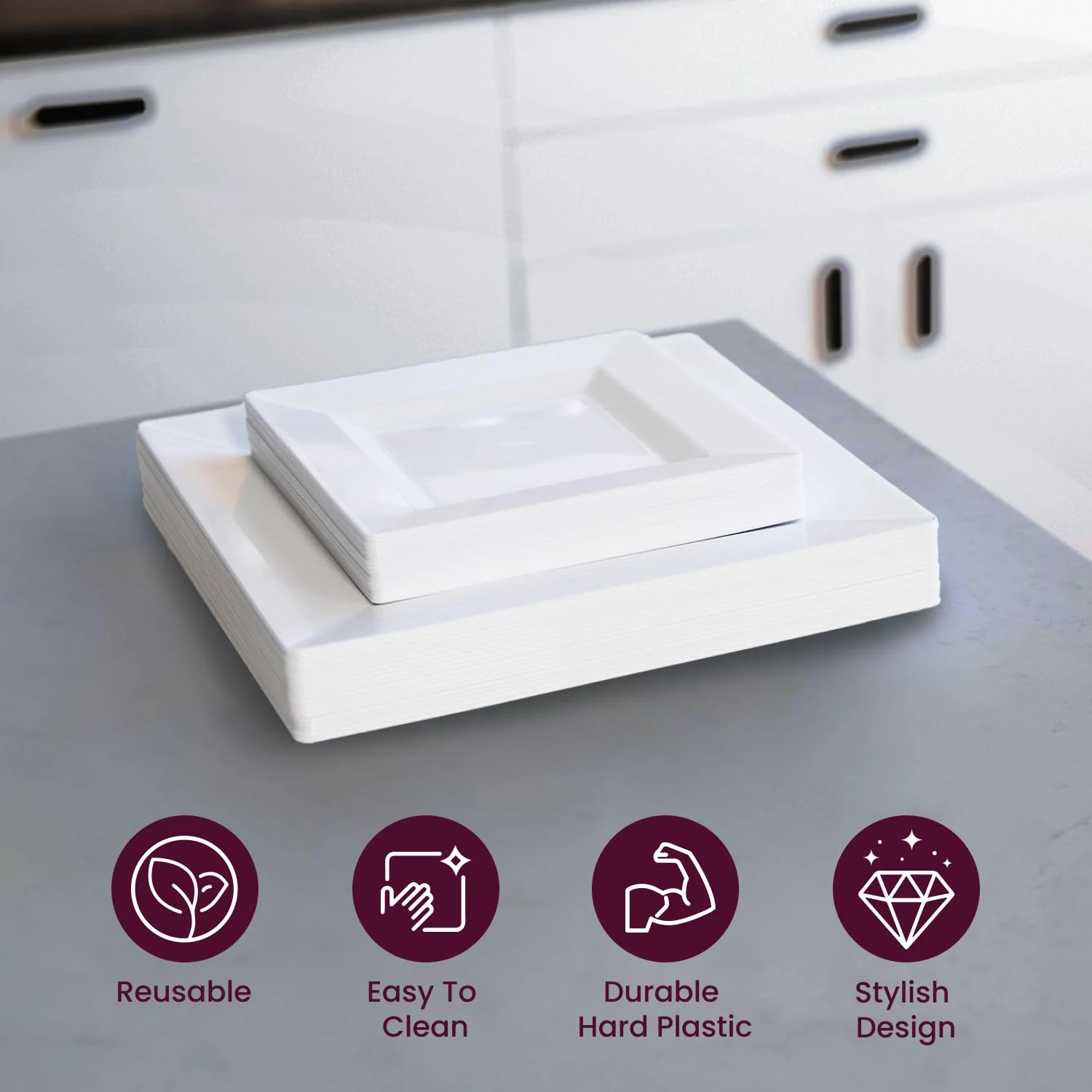Aya's 60ct White Square Disposable Plates - Heavy Duty Plastic Party Plates for Christmas, Thanksgiving (30 Dinner & 30 Salad) - Image 4