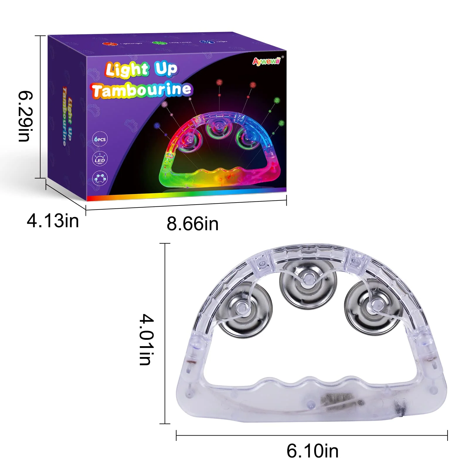Aywewii LED Tambourines Christmas Glow in The Dark Party Supplies Musical Instruments for Kids & Adults, 3 Modes of Color Flashing, Light Up Toys for Birthday Wedding Concert Carnival - Image 8
