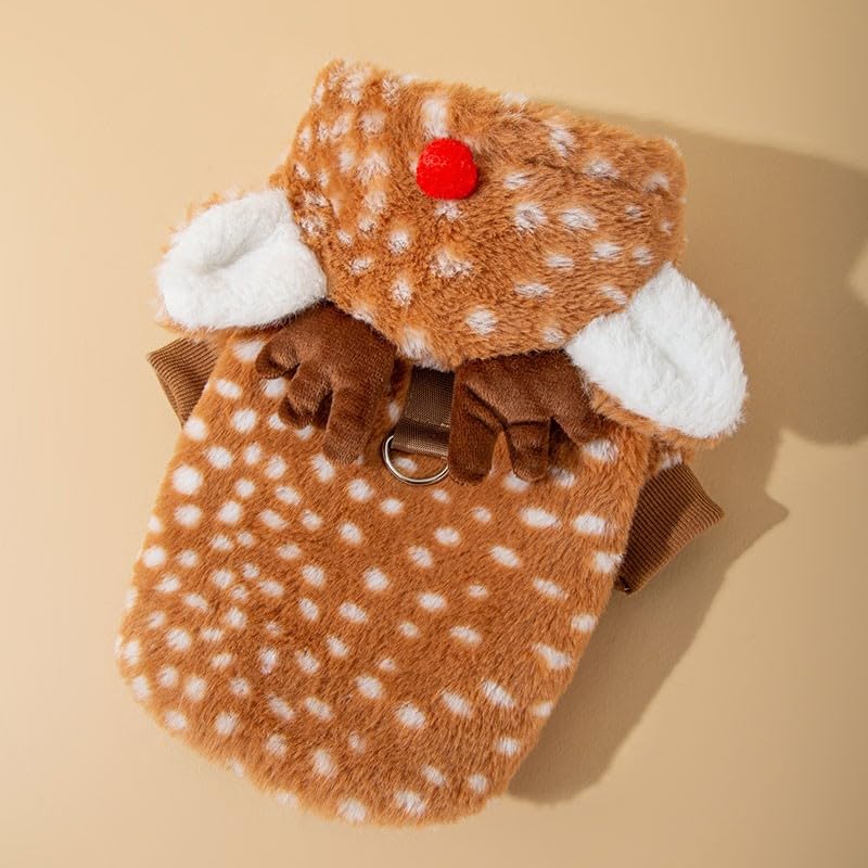 AZA Reindeer Dog Costume Fluffy Christmas Clothes Moose Coat Winter Pet Hoodies Puppy Girl Cute Coat Outfits for Small Dogs Costumes (L（Suitable：9lb-12lb）,Moose Brown) - Image 2