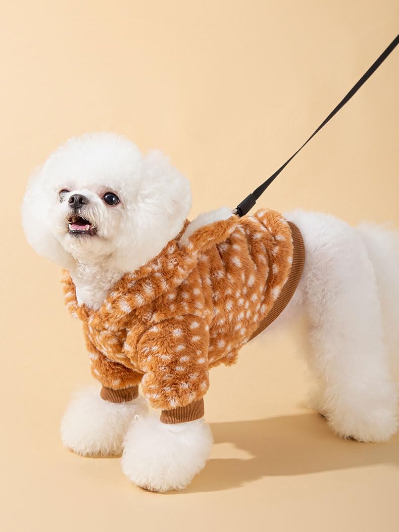 AZA Reindeer Dog Costume Fluffy Christmas Clothes Moose Coat Winter Pet Hoodies Puppy Girl Cute Coat Outfits for Small Dogs Costumes (L（Suitable：9lb-12lb）,Moose Brown) - Image 3