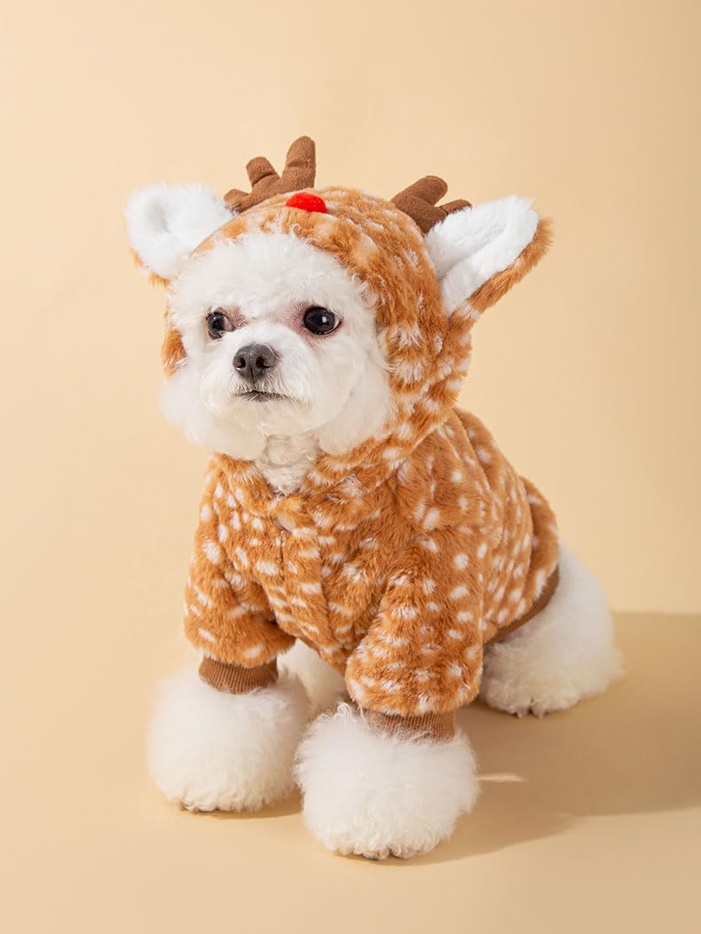 AZA Reindeer Dog Costume Fluffy Christmas Clothes Moose Coat Winter Pet Hoodies Puppy Girl Cute Coat Outfits for Small Dogs Costumes (L（Suitable：9lb-12lb）,Moose Brown) - Image 5