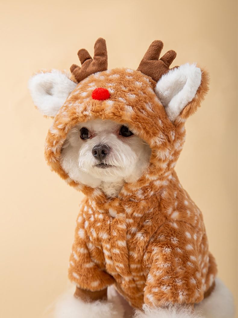 AZA Reindeer Dog Costume Fluffy Christmas Clothes Moose Coat Winter Pet Hoodies Puppy Girl Cute Coat Outfits for Small Dogs Costumes (L（Suitable：9lb-12lb）,Moose Brown) - Image 8