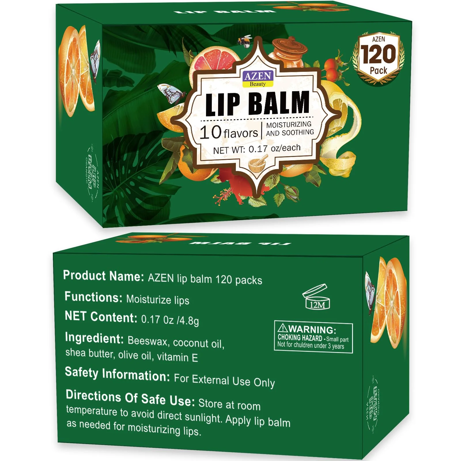 AZEN 120 Pack Lip Balm, Natural Lip Balm Bulk, Lip Care Product, Christmas Stocking Stuffers, Christmas Gifts for Women Girls - 10 Flavors - Image 2
