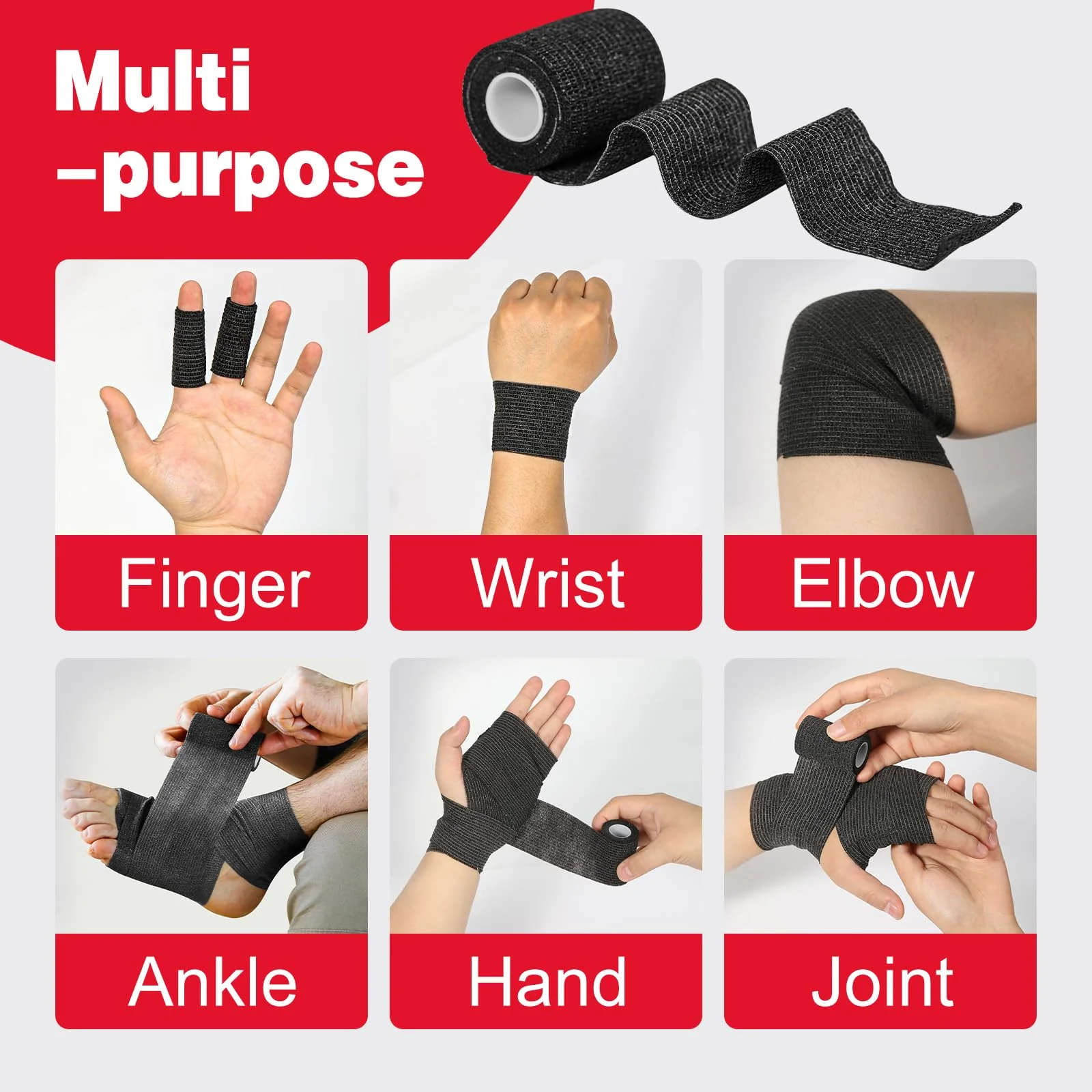 AZEN 40 Pack Self Adhesive Bandage Wrap Black, 2" X 5 Yards Black Athletic Tape, Vet Wrap, Tattoo Grip Tape Wrap,Ankle Tape, Cohesive Bandage Wrap - Image 6