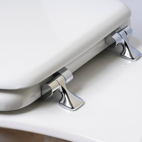 MAYFAIR 844CP 000 Edgewater Toilet Seat with Chrome Hinges will Never Come Loose, ROUND, Durable Enameled Wood, White - Image 2