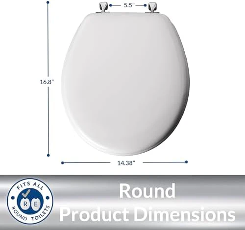 MAYFAIR 844CP 000 Edgewater Toilet Seat with Chrome Hinges will Never Come Loose, ROUND, Durable Enameled Wood, White - Image 5