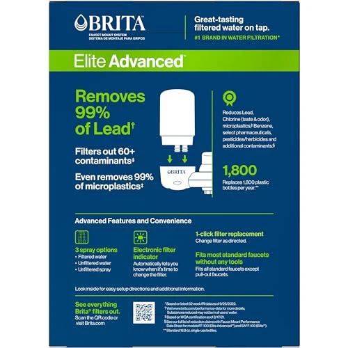 Brita Faucet Mount Water Filter for Sink, Removes 99% of Lead, Elite Advanced Filtration System, Includes 1 Replacement Filter, White - Image 10