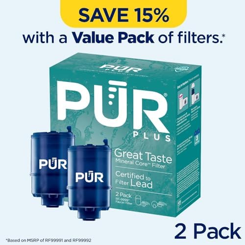 PUR PLUS Faucet Mount Replacement Filter 2-Pack, Genuine PUR Filter, 3-in-1 Powerful, Natural Mineral Filtration, Lead Removal, 6-Month Value, Blue (RF99992) - Image 2