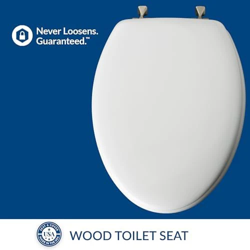 MAYFAIR 1844BNA 000 Toilet Seat with Brushed Nickel Hinges will Never Come Loose, ELONGATE, White - Brushed Nickel - Image 3
