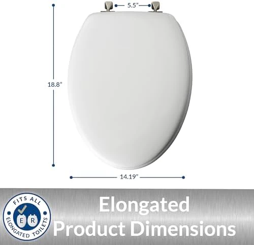 MAYFAIR 1844BNA 000 Toilet Seat with Brushed Nickel Hinges will Never Come Loose, ELONGATE, White - Brushed Nickel - Image 5