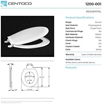 Centoco 1200-106 Round Plastic Toilet Seat, Standard Economy Model, Light Weight Residential, Bone - Image 4