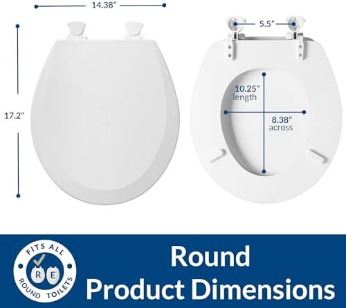 Bemis 500EC Durable Wood Toilet Seat with Easy Clean Hinges, Made in USA, Round, White - Image 3